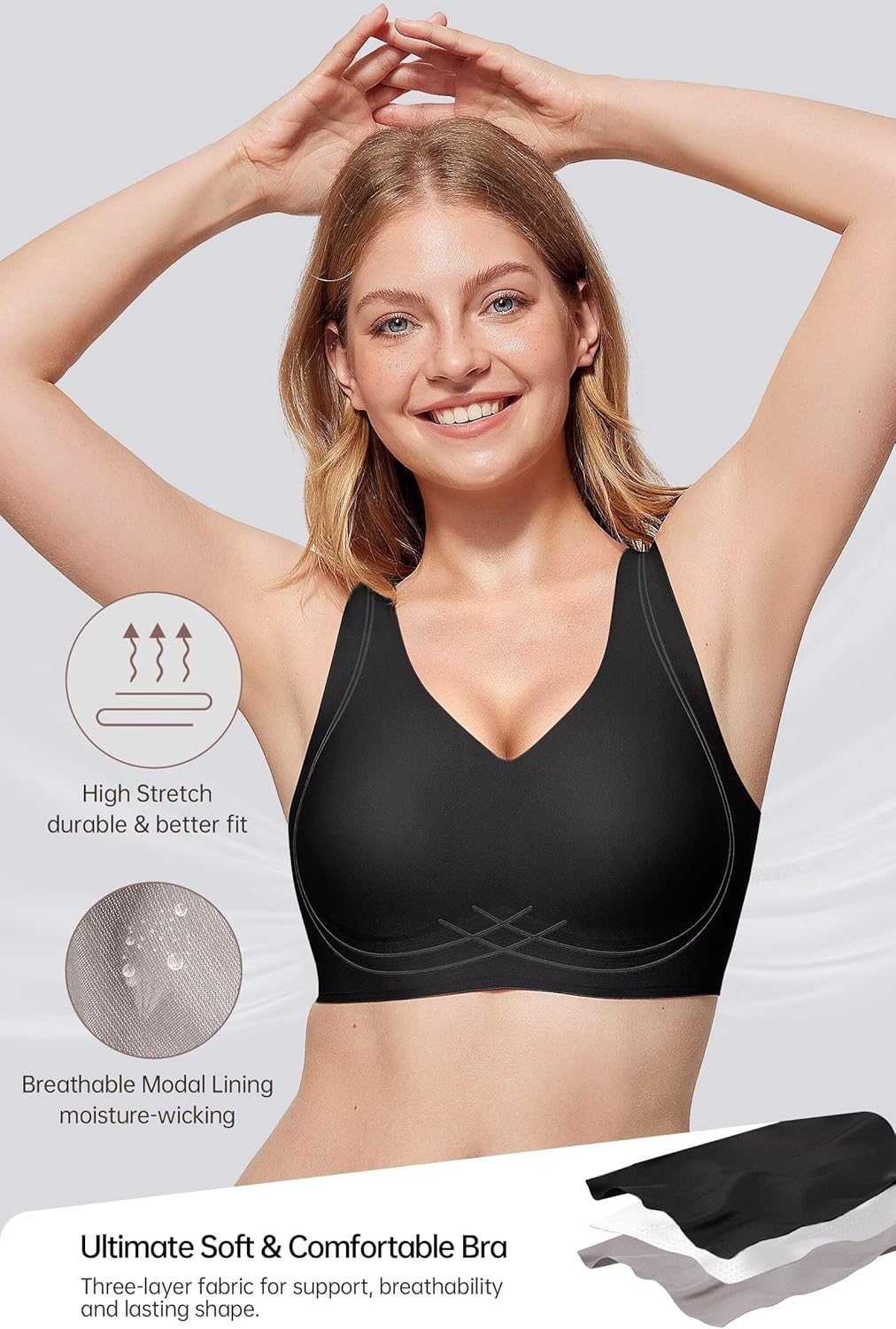 Vertvie Women's Wireless Supportive Bras Comfortable Seamless Full Coverage Bra No Underwire Soft Push Up Everyday Bralette - Image 4