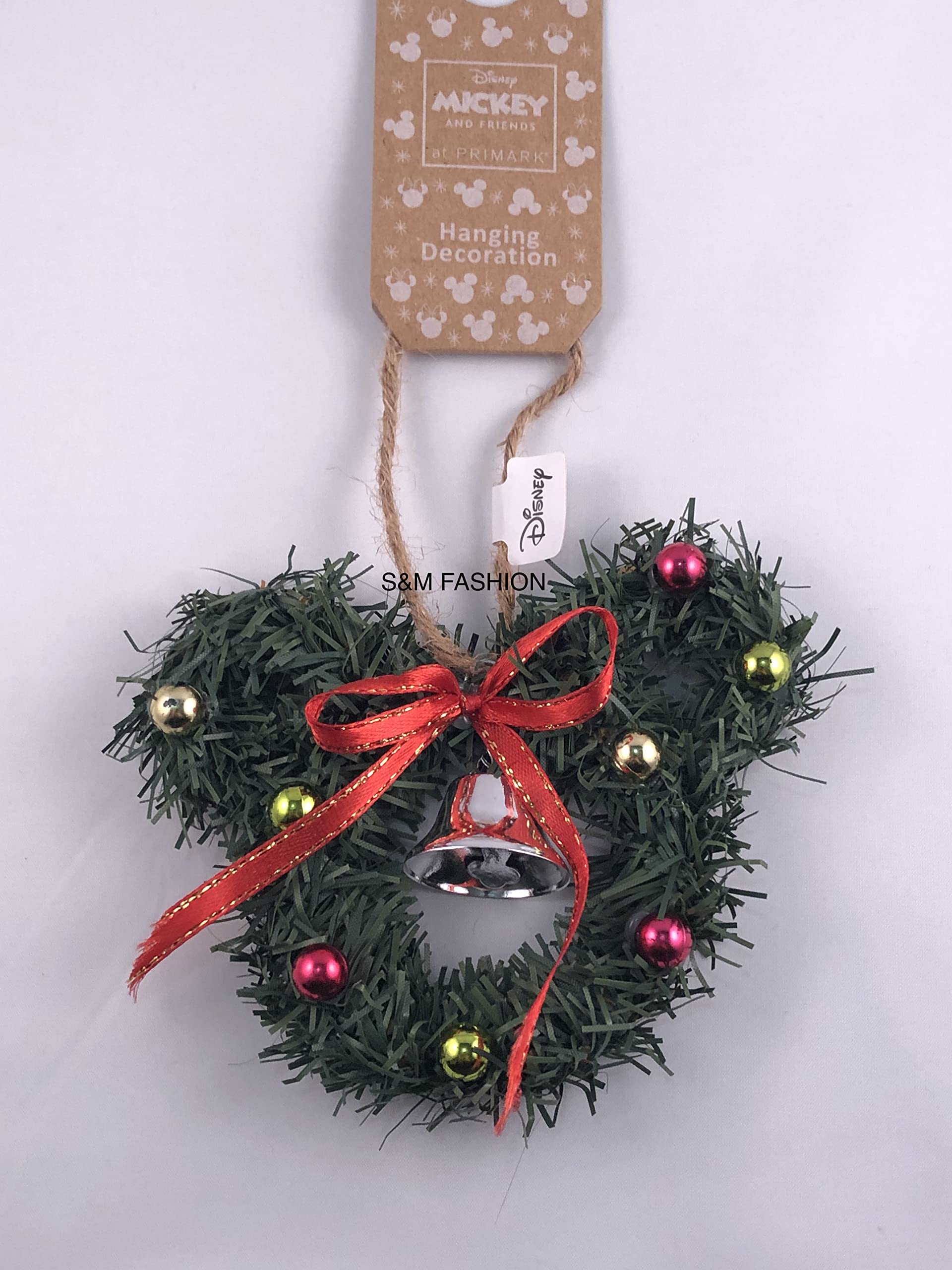 Primark Limited Multicoloured New Disney Mickey Mouse Hanging Christmas Tree Decoration Mini Ear Wreath With Mini Bell Primark