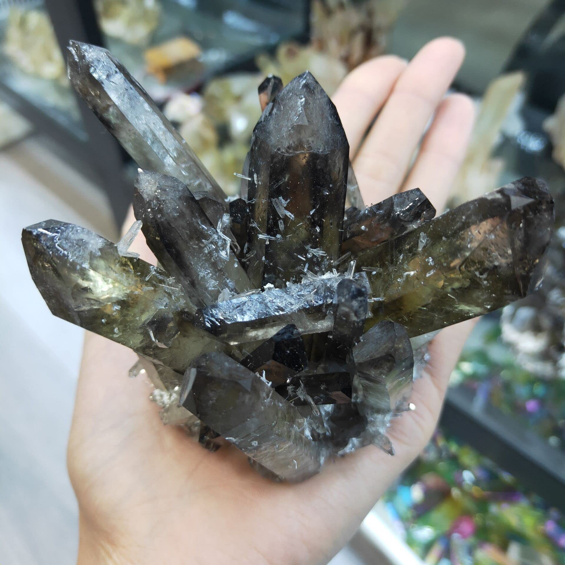 Espécimen 1 Uds., 300-400g, Cuarzo Ahumado Natural, racimo de Cuarzo cristalino, colección de decoración de espécimen de Punta de Cuarzo Transparente Inicio Colecciones