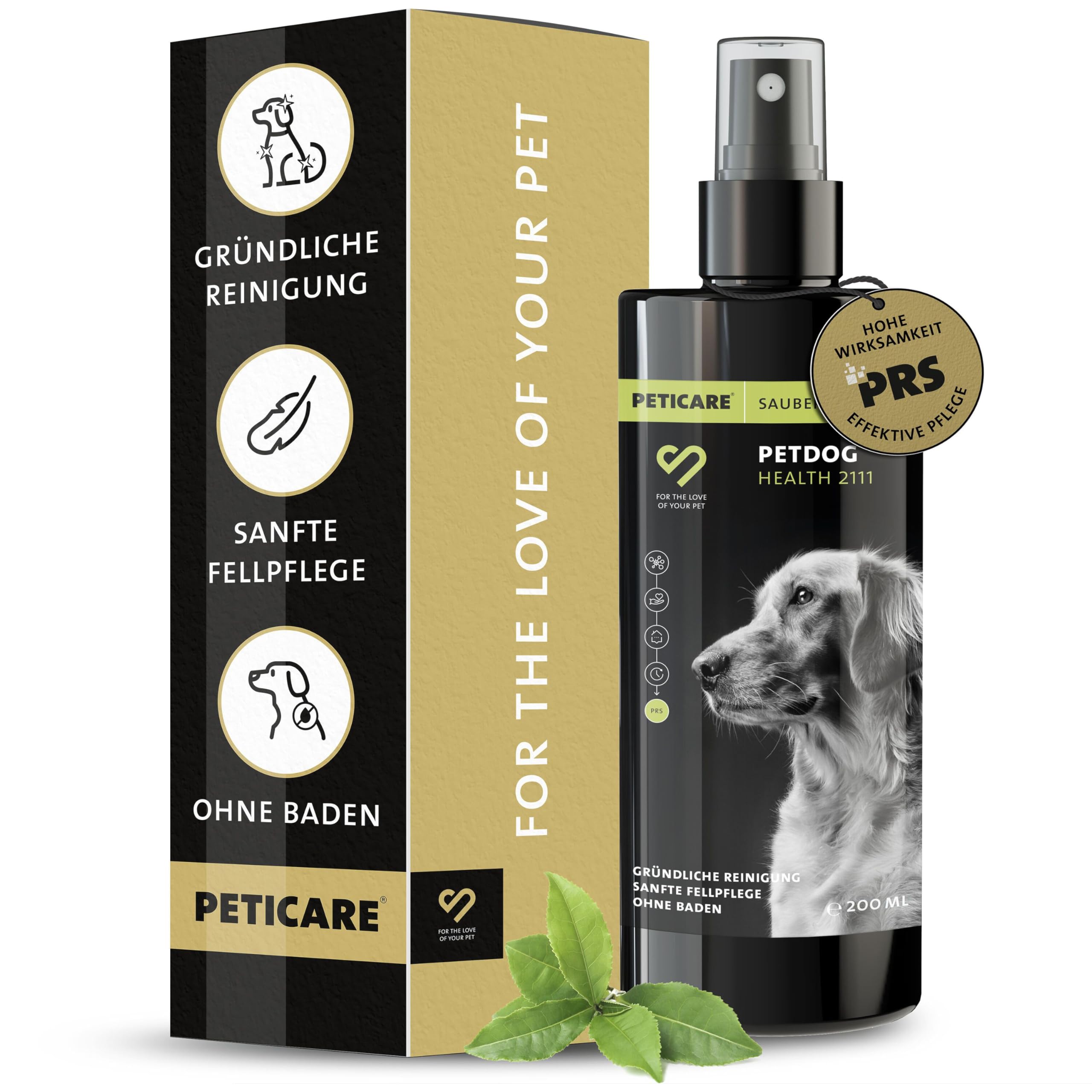 Peticare Shampoo Sec Naturel pour Chiens | Nettoyage sans Stress et Eau | Contre la saleté, Les odeurs | Soin du Pelage pour Tous Types de Poils | avec Huile d'argan et de Coco | petDog Health 2111
