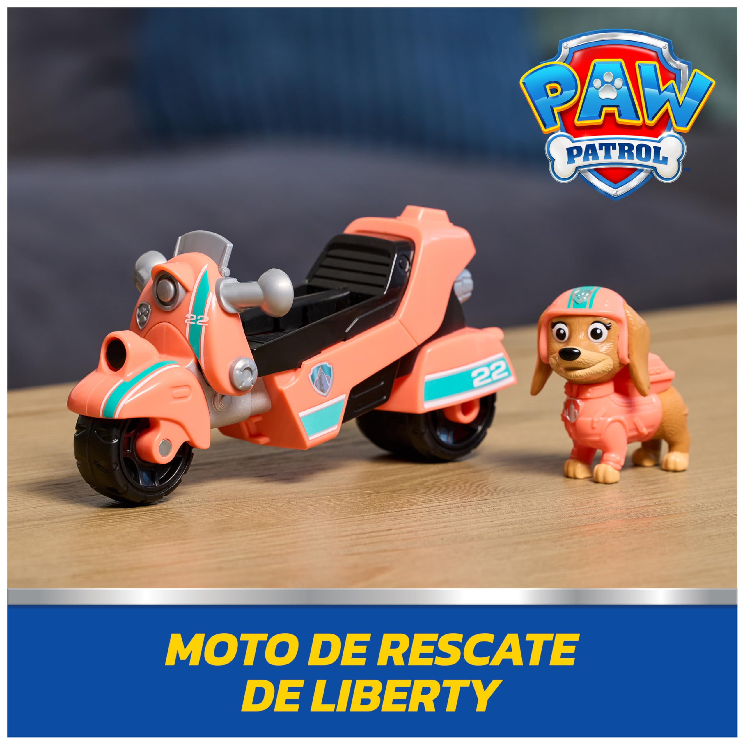 Paw Patrol Patrulla Canina - Pack Moto de Rescate y Figura Liberty, Fabricado con Plástico Reciclado - Patrulla Canina Juguetes - Regalo Niño 3 años + - Juguetes Niños 3 años