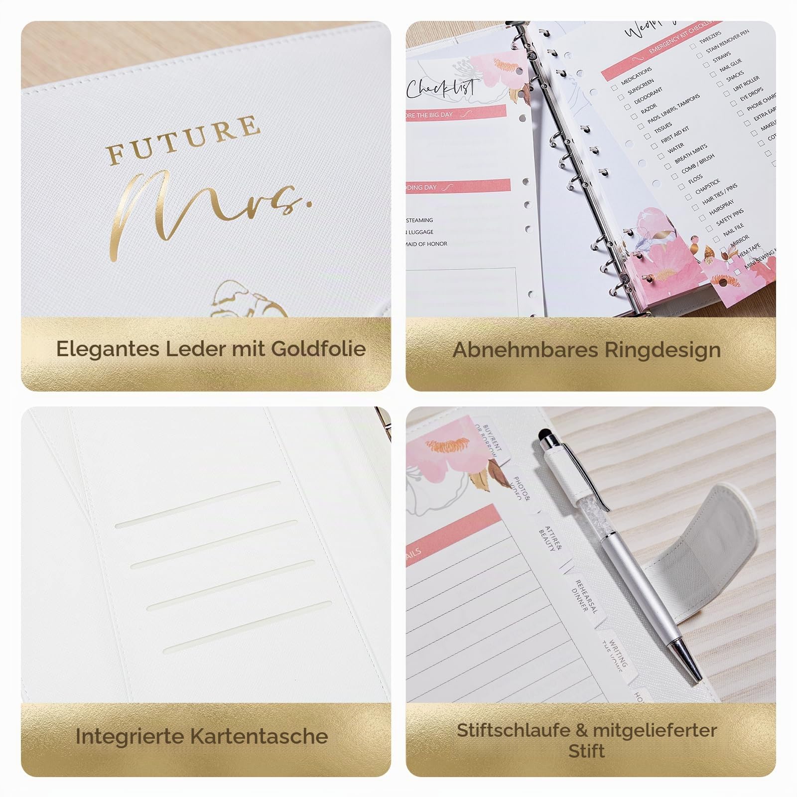 AW BRIDAL Hochzeitsplanerbuch und Organizer für die Braut, Leder-Hardcover, Hochzeitsplanungsbuch, Budgetplaner mit Stift, Geschenk für die zukünftige Braut, Verlobung, Hochzeitsgeschenke für Paare,