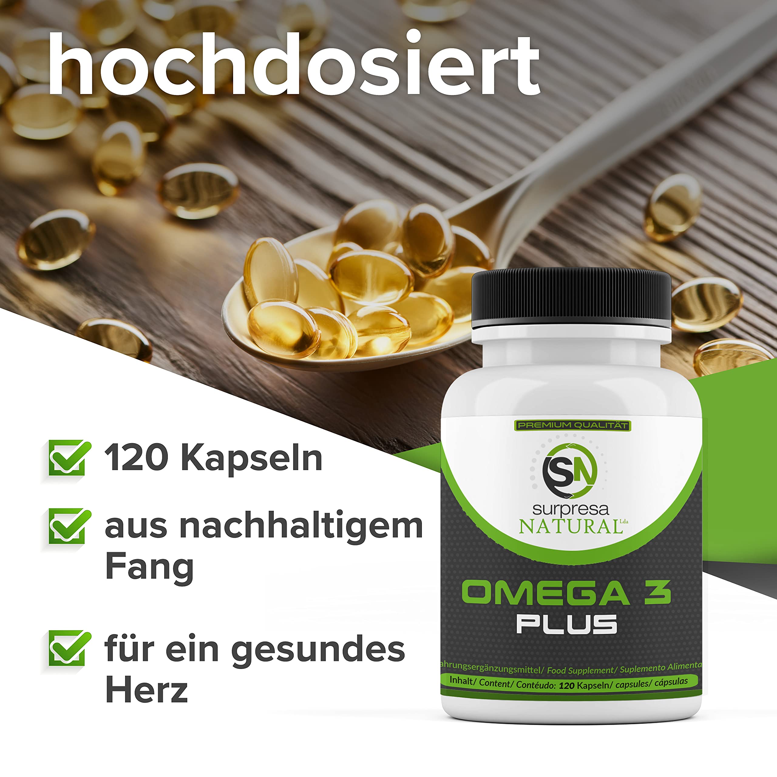 Omega 3 capsule ad alto dosaggio I 5 x 120 capsule I 1000 mg olio di pesce per capsula I 500 mg EPA e 250 mg DHA per capsula I Acidi grassi essenziali, vegani e test di laboratorio