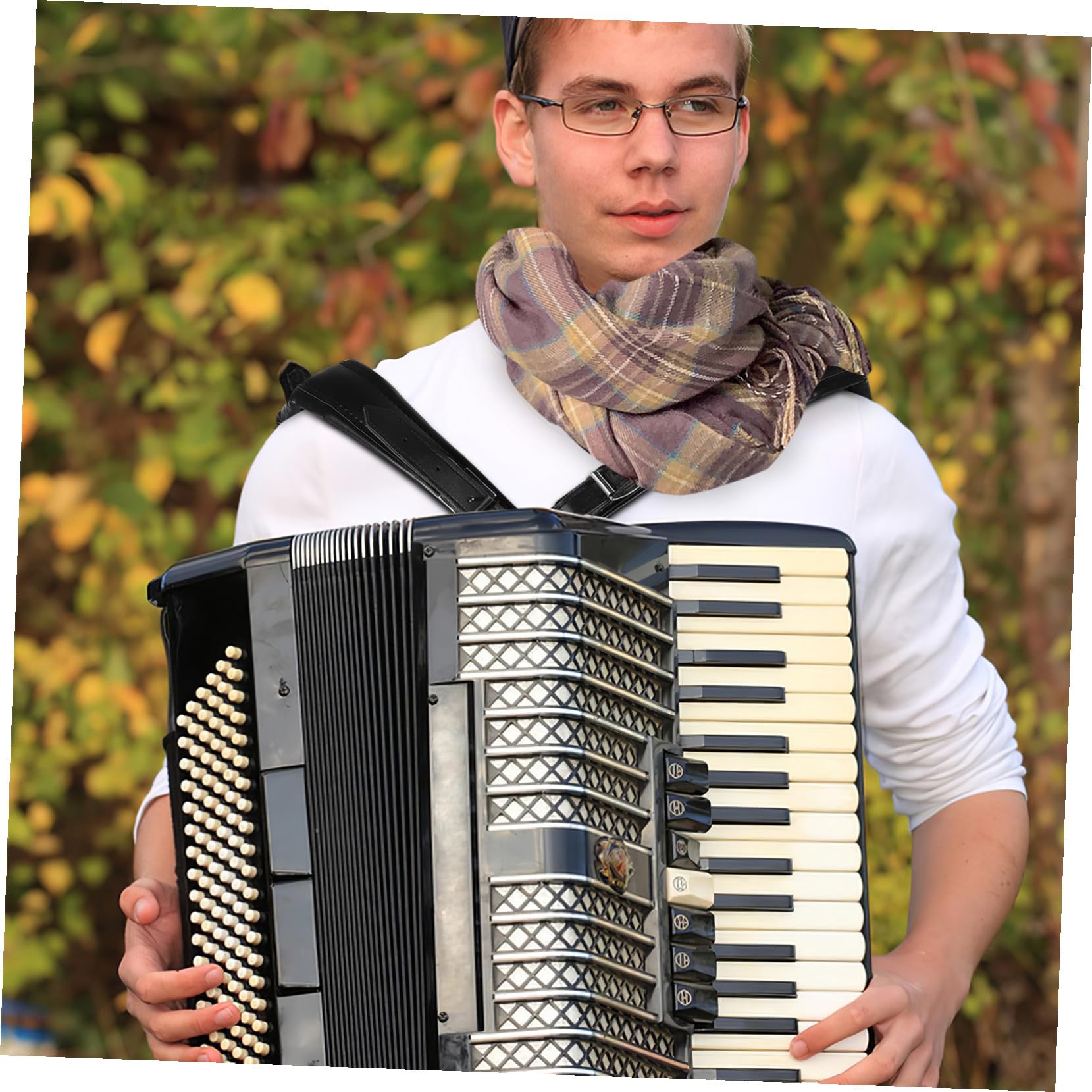 Cinghia per Fisarmonica Regolabile in Pelle Nera Tracolla Comoda e Rimovibile per Strumenti Musicali Supporto Ergonomico per Suonatori di Diverse Corporature