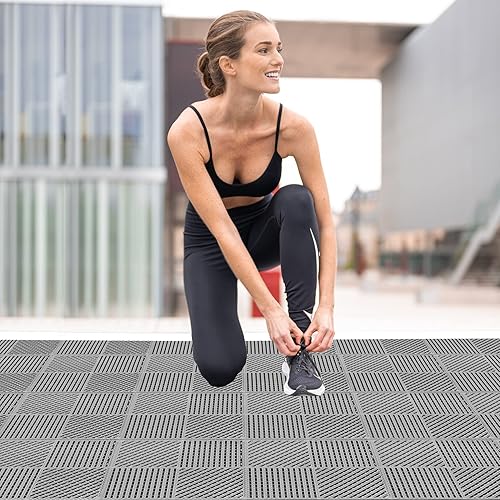 Miniatura 3 de wiiiw Paquete de 9 azulejos de drenaje entrelazados dobles antideslizantes con agujeros de drenaje para piscina, baño, ducha, despensa, patio,