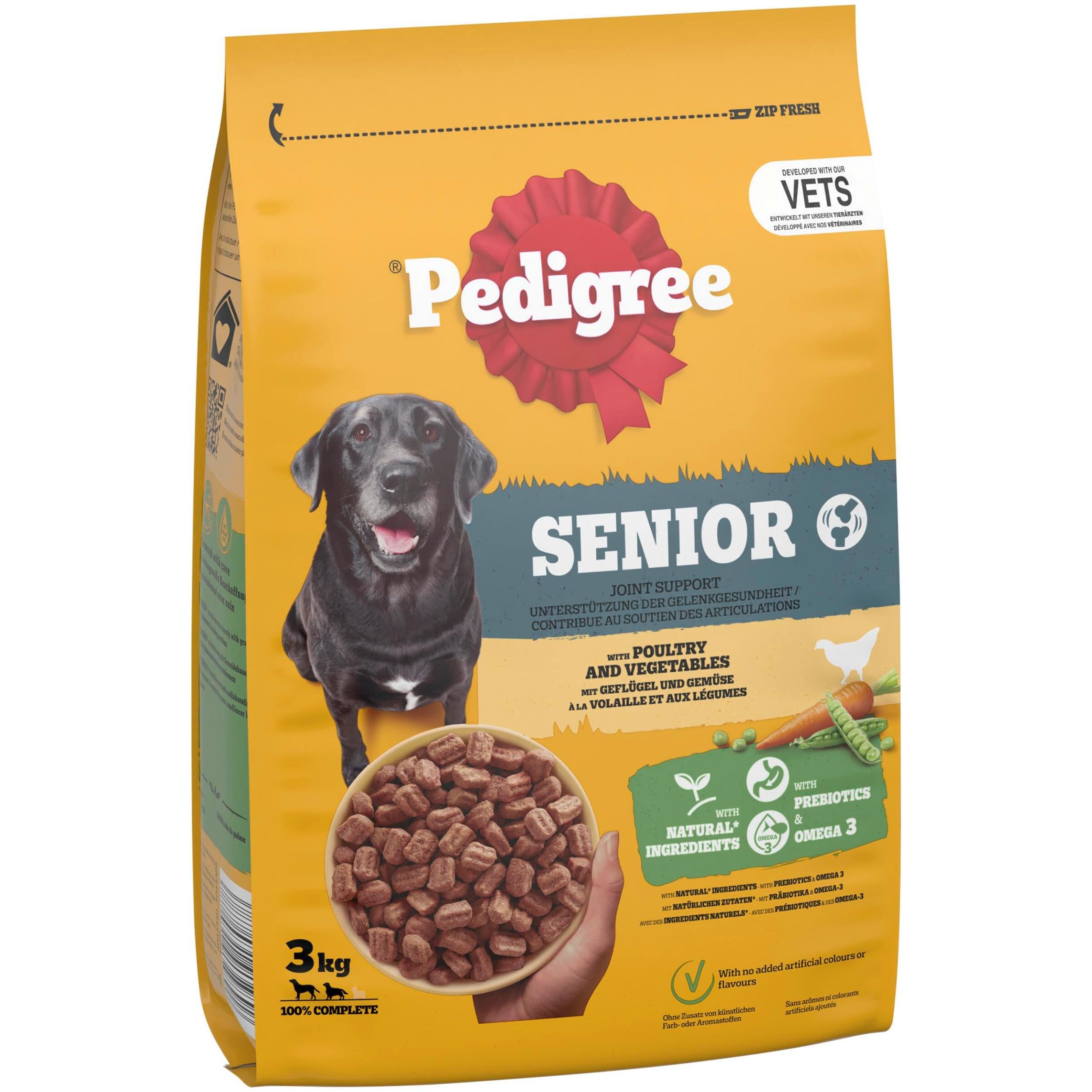 Pedigree Complete Senior Hundetrockenfutter mit Geflügel & Gemüse 3 x 3kg