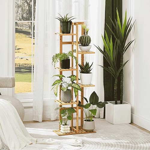 Miniatura 2 de DolceLuna Soporte para plantas de interior de esquina, estante escalonado de bambú para plantas de 46 pulgadas de alto, estante para plantas de 6