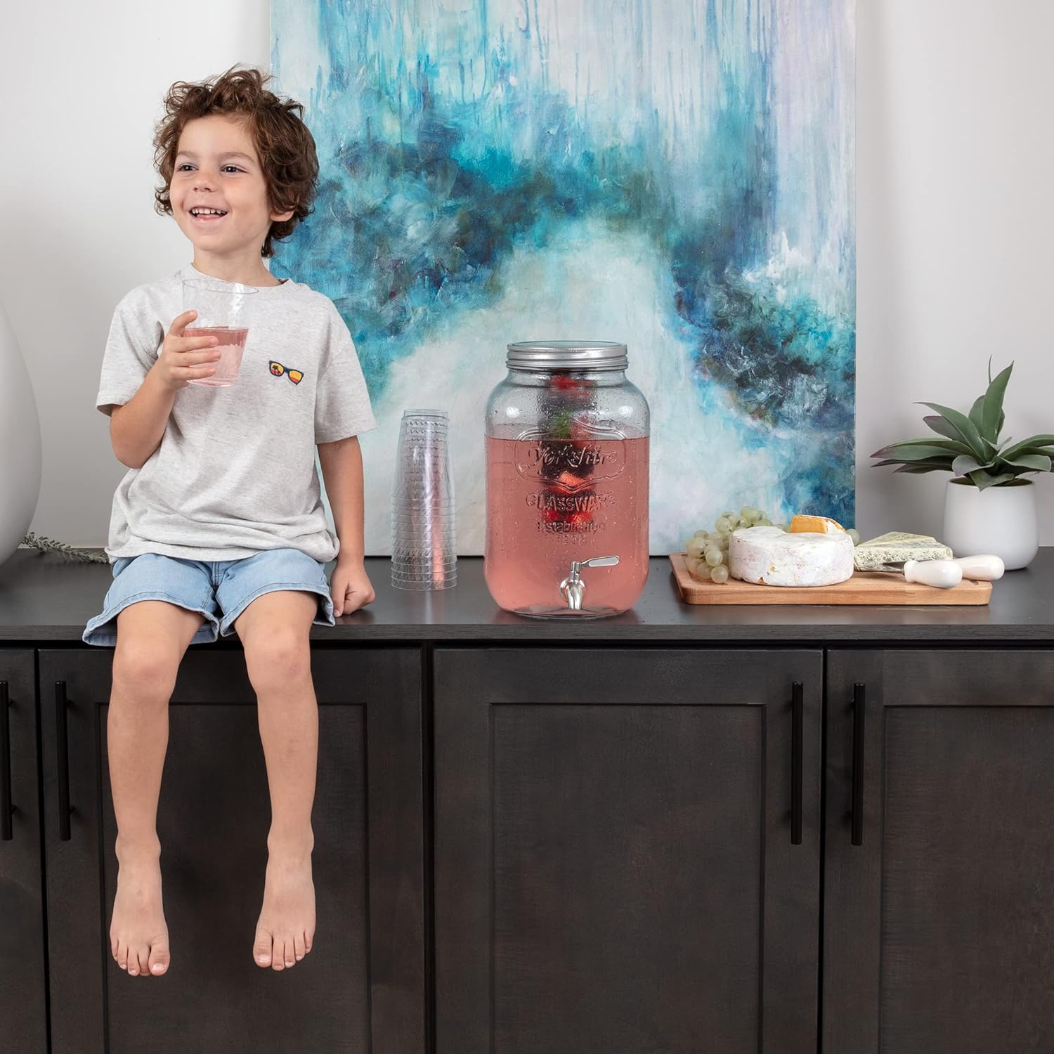 2-Gallon Glass Liquor Decanter Drink Dispenser for Parties - 100% Leakproof Stainless Steel Spigot + Marker & Label and Fruit Infuser, Water Beverage Dispenser Liquid Laundry Detergent Dispenser - Image 3