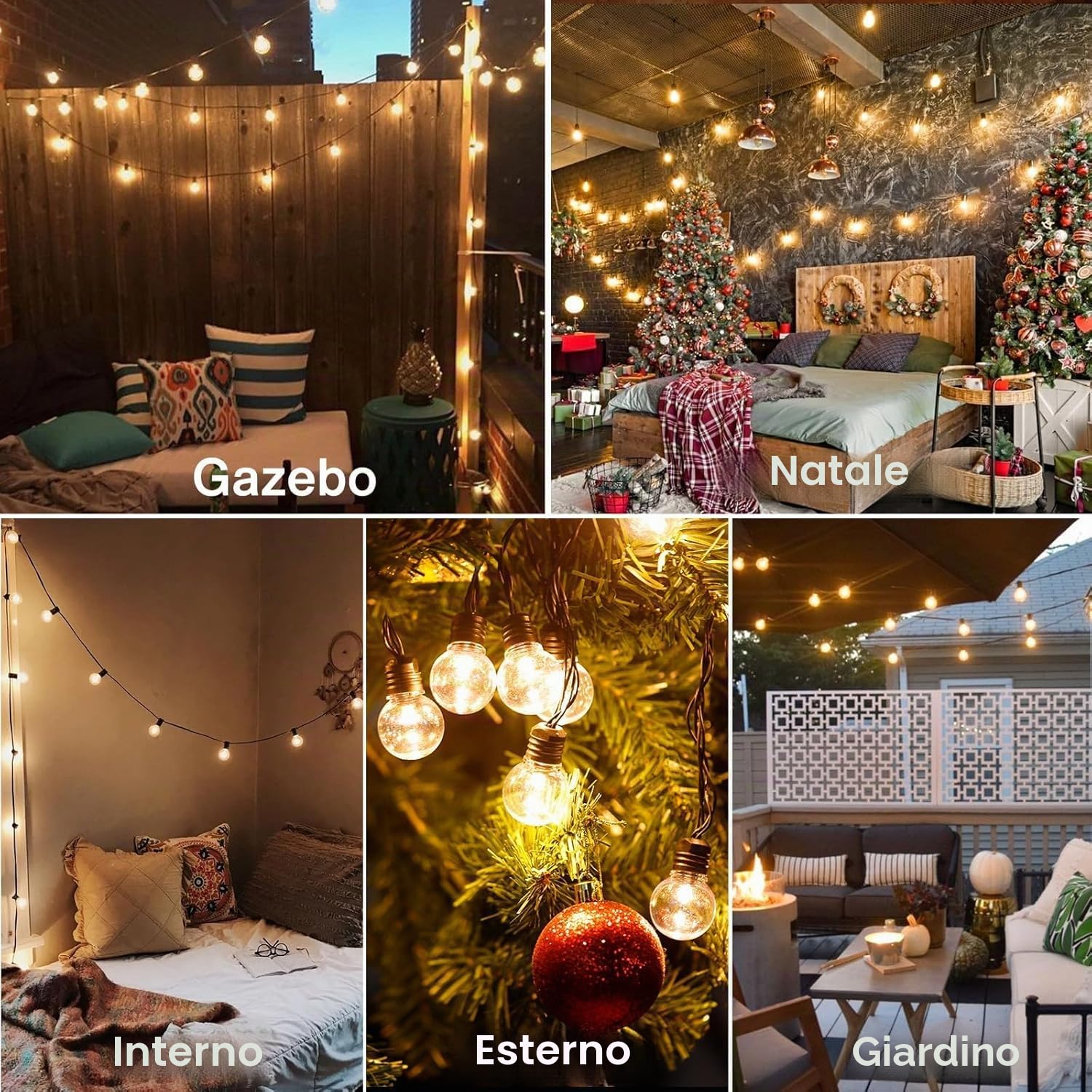 aurogeek Batteria Catena Luminosa Esterno, 9M/30FT 20pcs G30 LED lampadine Esterni Stringa Luci Impermeabile, 8 Modalità con Telecomando Decorazione per Matrimonio Balcone Giardino