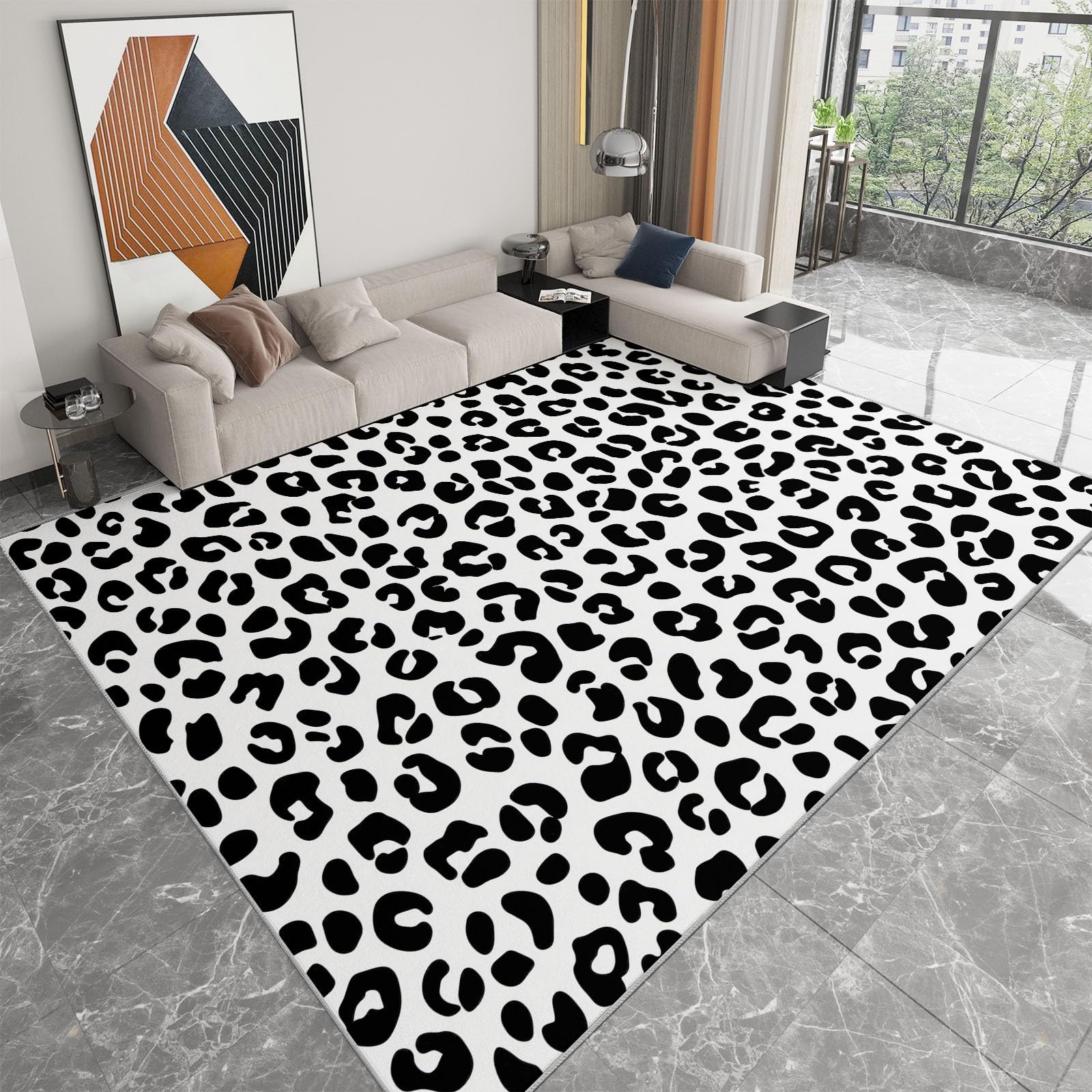Tapis Poils Courts Lavable et Antidérapant - Tapis Imprimé Léopard 180x240cm