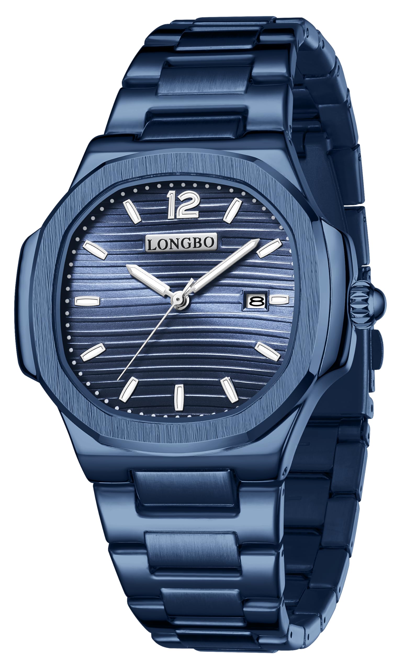 LONGBO Aurelius Analog Watch for Men, Octagonal Case, Brushed Dial, Stainless Steel Band, Luminous 30 M Water Proof, Date Display Mens Watch | Gift for Men (Blue-Blue) (B0DDHJ8XZ4) Amazon Price History, Amazon Price Tracker