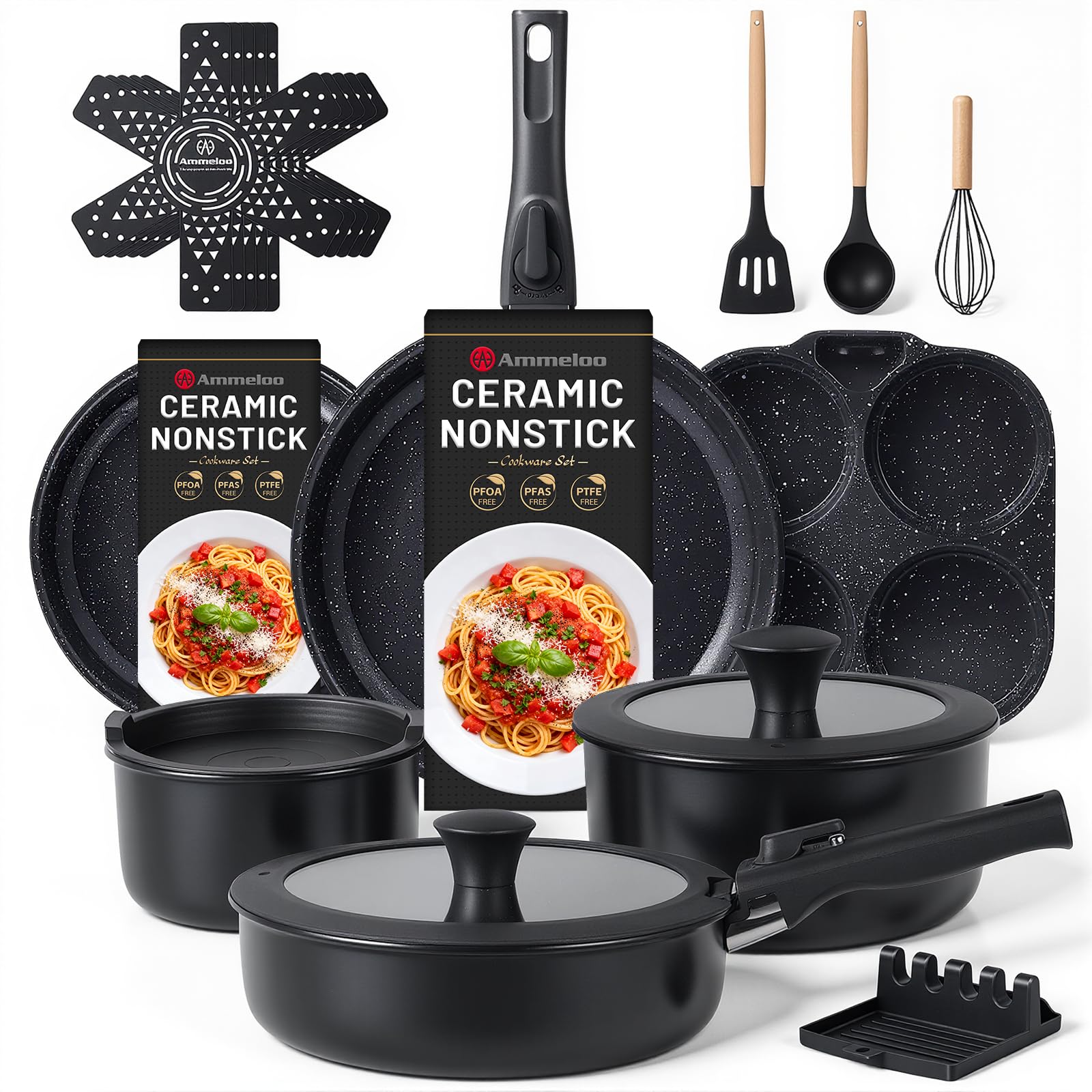 Ammeloo 21-Piece Ceramic Set, Black Speckled