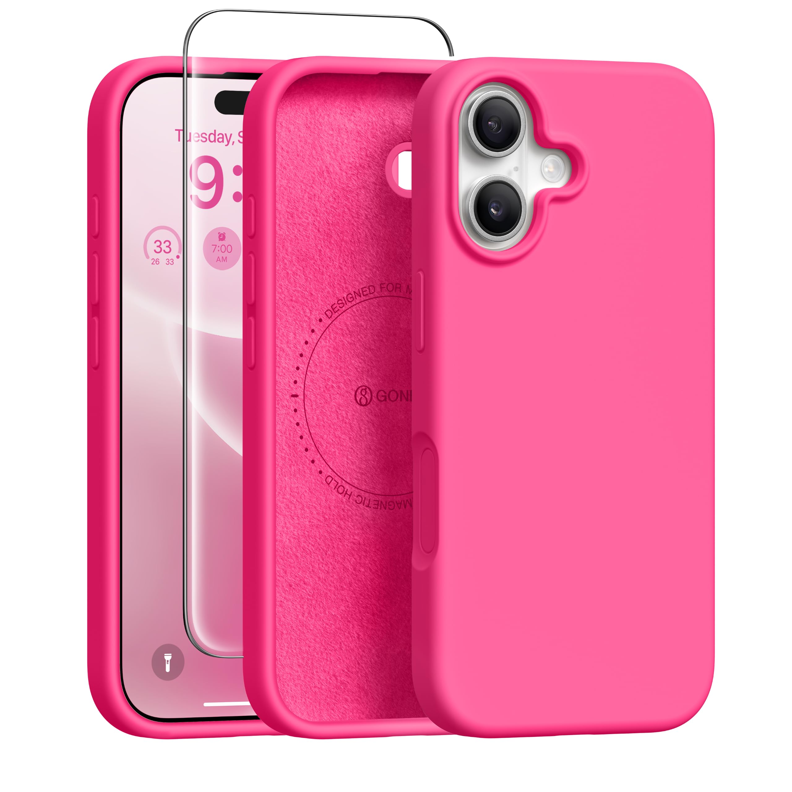 GONEZ Magnetic for iPhone 16 Case, Silicone Cover Hot Pink