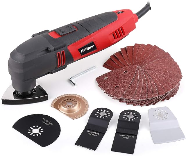 Power Corded Oscillating Multi Tool, Hi-Spec DT30301, 220W with 37 Piece Consumable Accessory Blade & Sanding Kit Make it a Detail Sander, a Mini Saw & Grinder, Scraper and Grout Remover