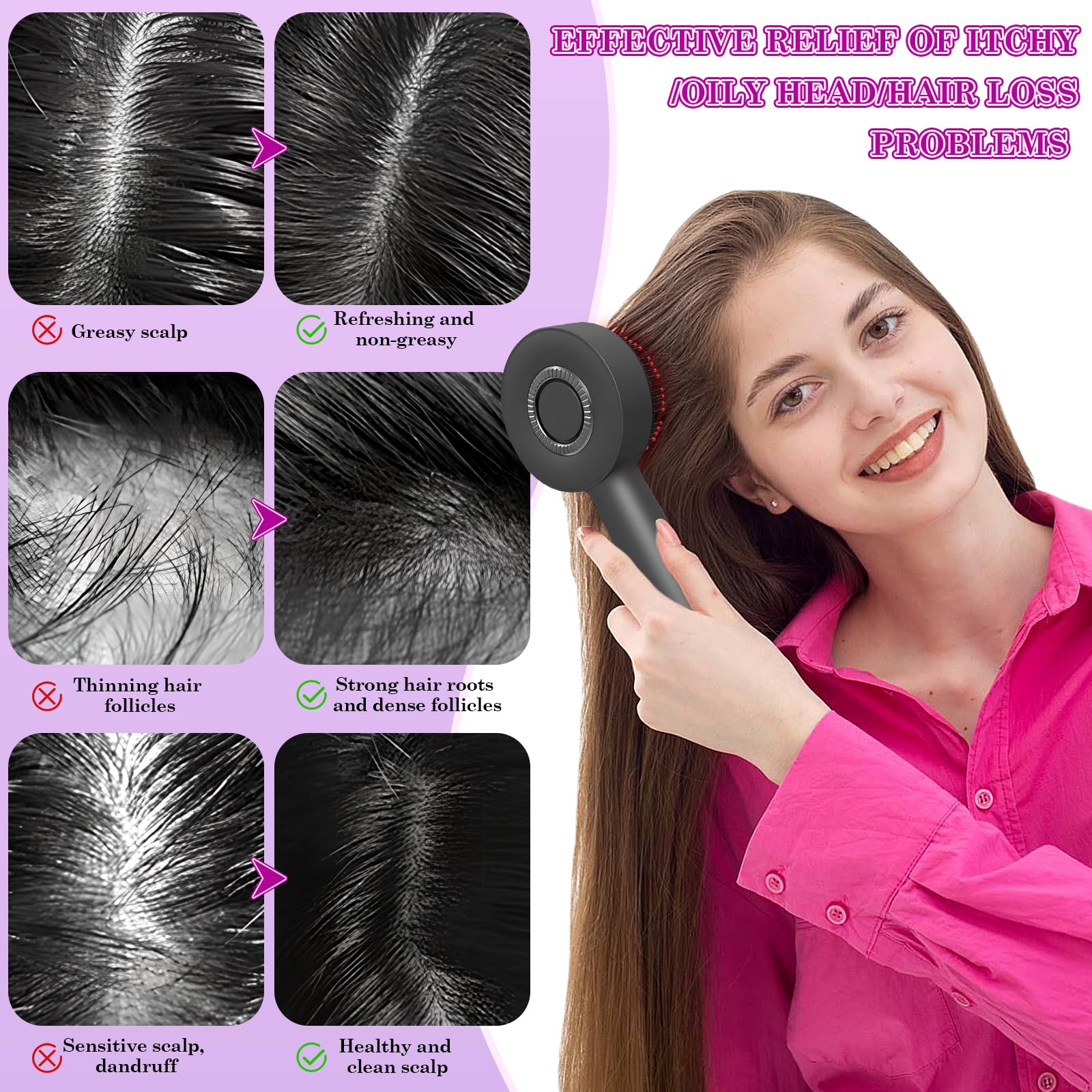 Brosse de massage électrique cuir chevelu, applicateur d'huile capillaire lumière rouge