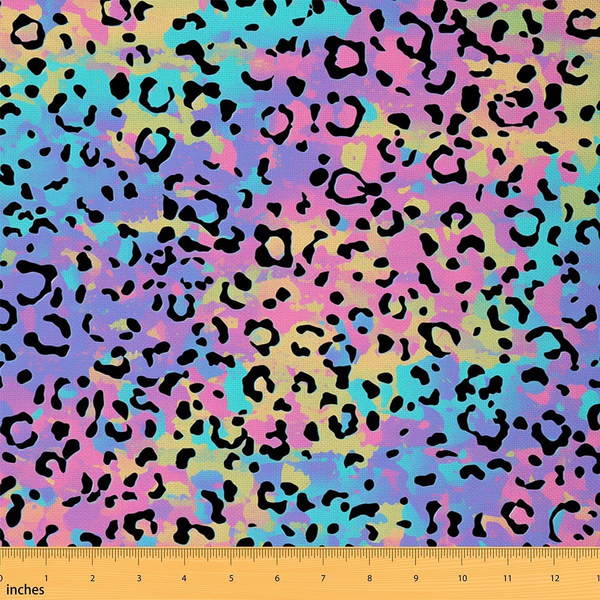 Colorful Leopard Print Fabric by The Yard - Rainbow Tie Dye Upholstery, Safari Cheetah Print Modern Decorative, Wildlife Geometric Watercolor Waterproof - 2 Yards