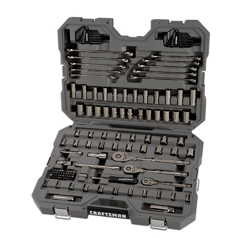 Jogo de Soquetes e Ferramentas Mecânicas CRAFTSMAN OVERDRIVE com 121 Peças, SAE e Métrico, Acabamento Gunmetal Chrome e Maleta Rígida CMMT99121L