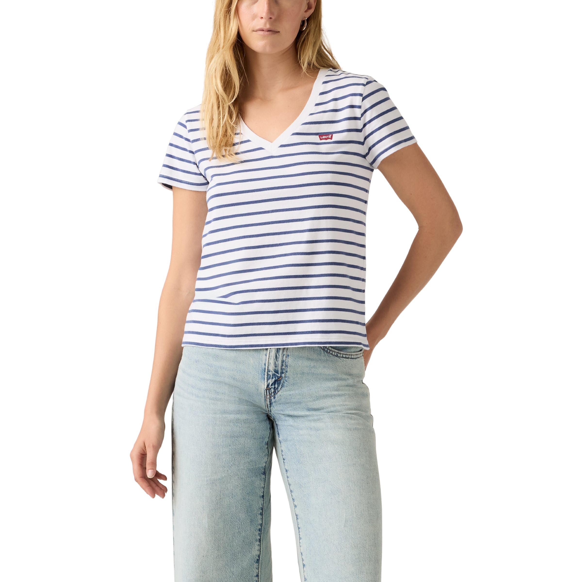 Levi's Damen Perfect Vneck T-Shirt, Emily Stripe Bright, S