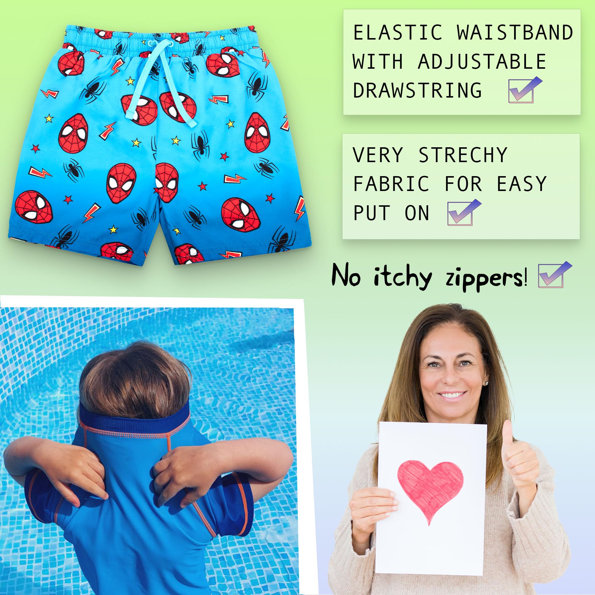 Marvel Spiderman Maillot de bain 2 pièces pour garçon avec short de bain et t-shirt Protection solaire UV 2-6 ans