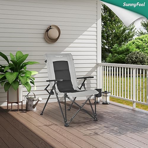 Miniatura 2 de SUNNYFEEL Silla ergonómica de campamento con respaldo alto, silla plegable resistente de 500 libras, silla de campamento portátil resistente a los
