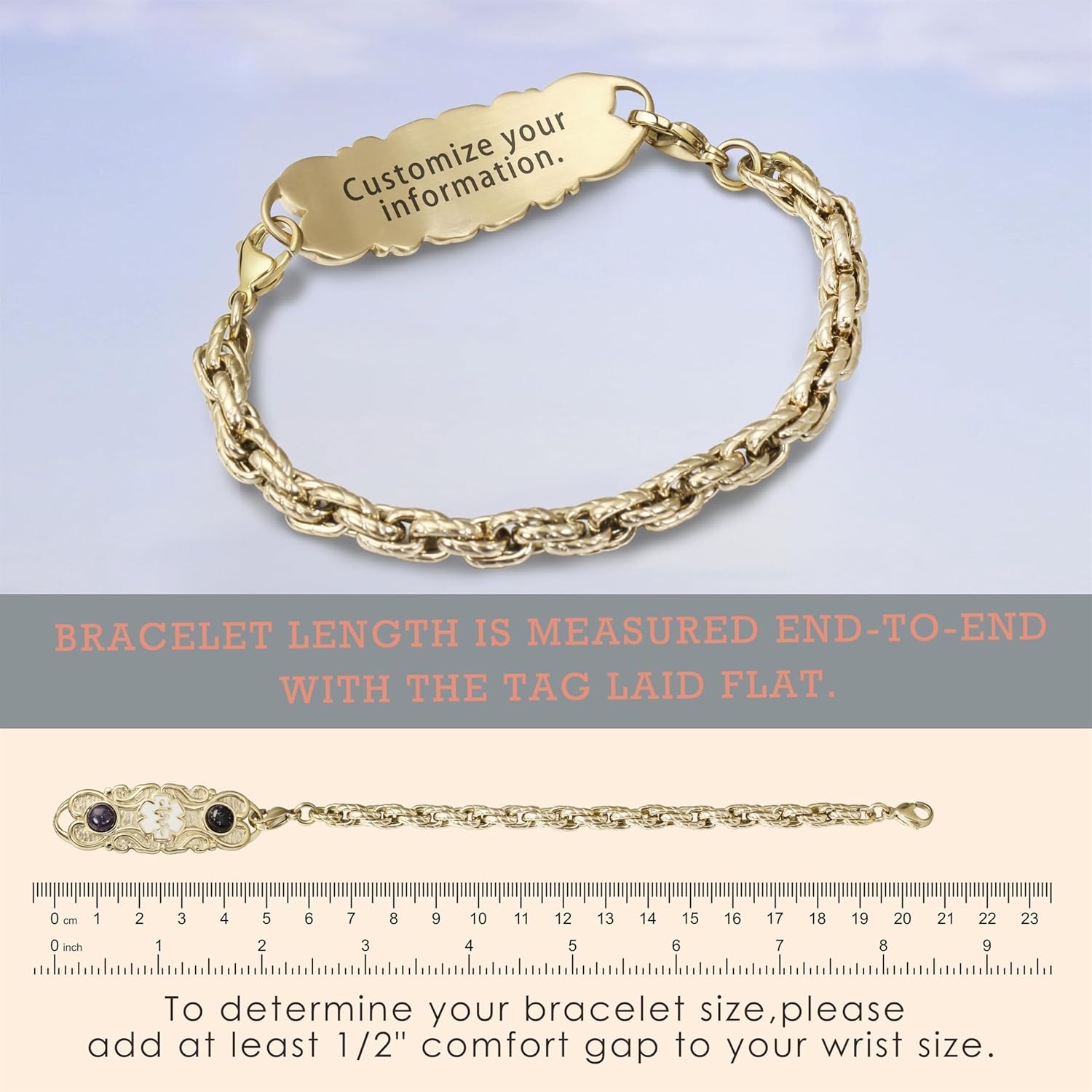 Custom Engraved Medical Alert Bracelet for Women - Natural Stone, Waterproof Stainless Steel, Personalized Emergency ID for Diabetes/Allergy/Blood Thinner/Epilepsy, Daily Wear