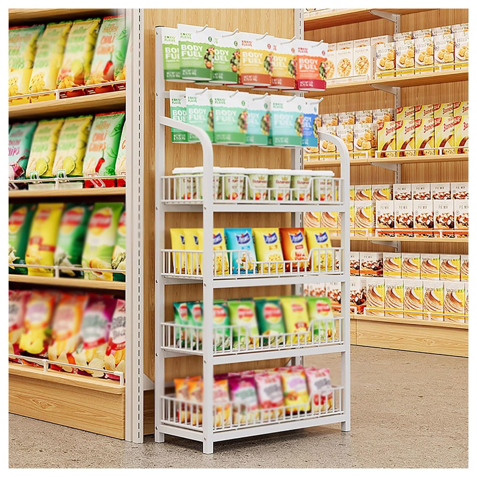 4-5-stöckiges Snackregal, schwarz/weißes Supermarkt-Snackregal, Verkaufsregal, gewerbliches Kartoffelchips-Verkaufsregal, großes Kartoffelchips-Verkaufsregal, für Büro, Geschäft, Z