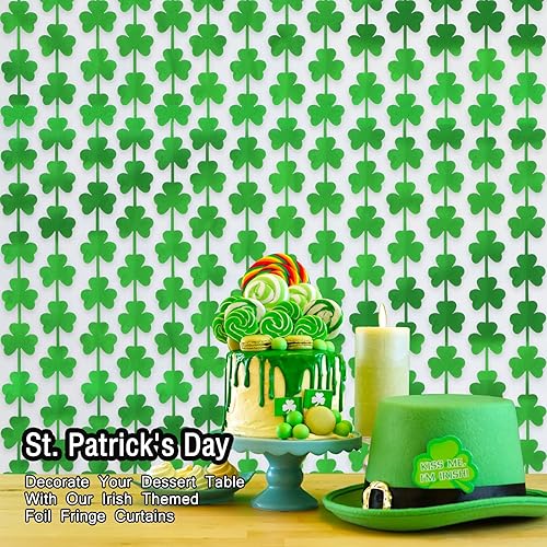Miniatura 7 de LOLStar Paquete de 3 cortinas de flecos de papel de aluminio para el Día de San Patricio de la suerte de 3.3 x 6.6 pies, cortina de oropel de trébol