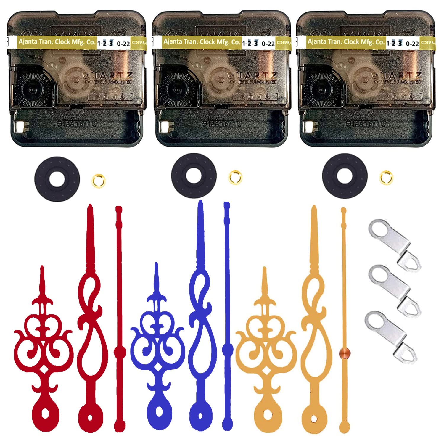QWENOX® Combo of 3 Ajanta Mfg. Battery Operated Plastic Ticking Wall Clock Movement Machine with Hands (Made in India 100%) (12 Maroon,Blue,Gold) (B0BFDPW393) Amazon Price History, Amazon Price Tracker