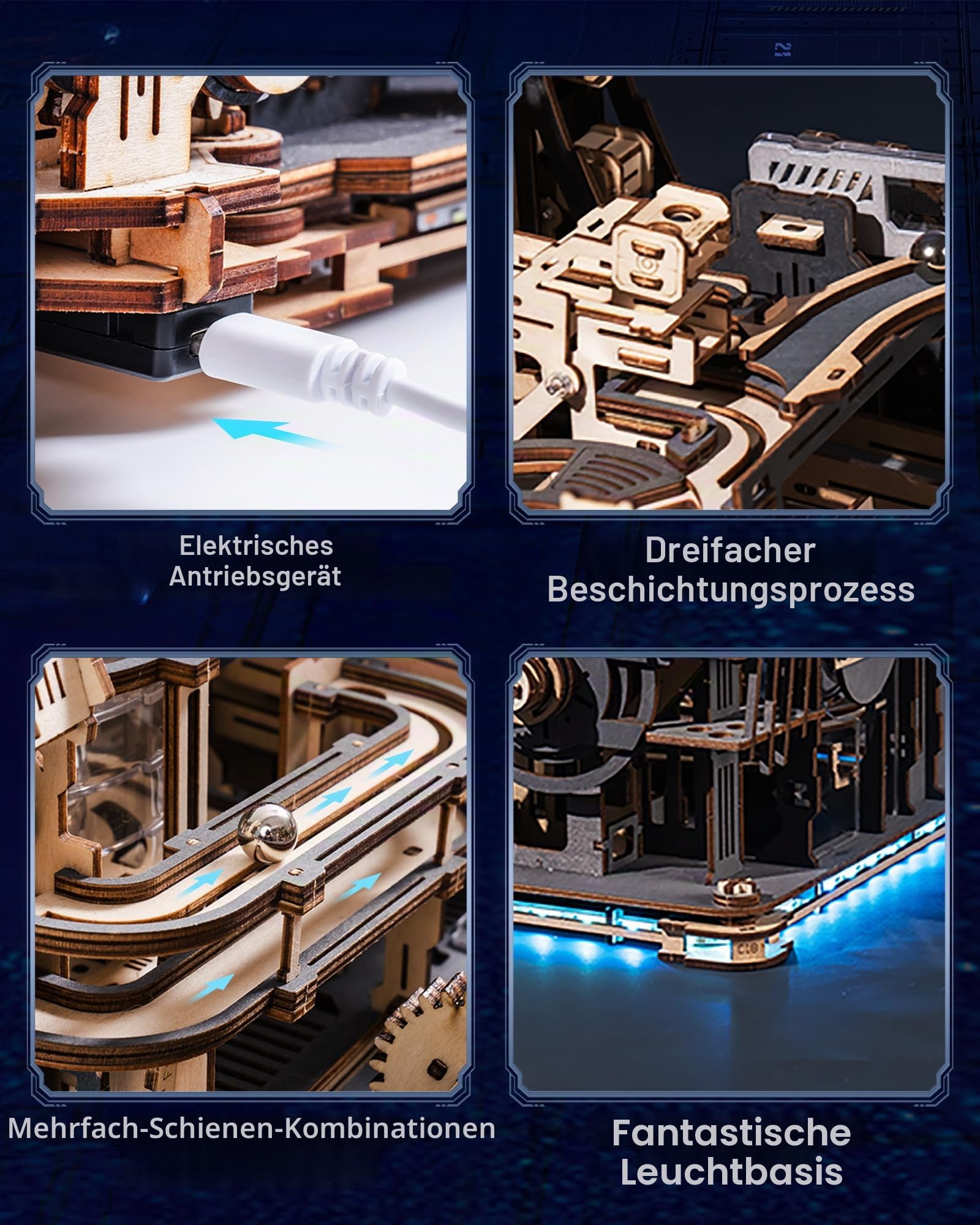 ROWOOD Murmelbahn Elektrische Modelle 3D Puzzle Erwachsene Puzzle Zwillingsstädte Holzbastel Bausätze