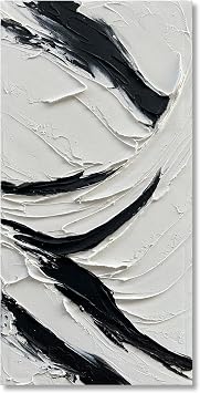 NANKAI Art Hand Painted Oil on Canvas in Black and White 48x24 inches Modern Abstract Minimalist Oil Painting Home Wall Decorative Art