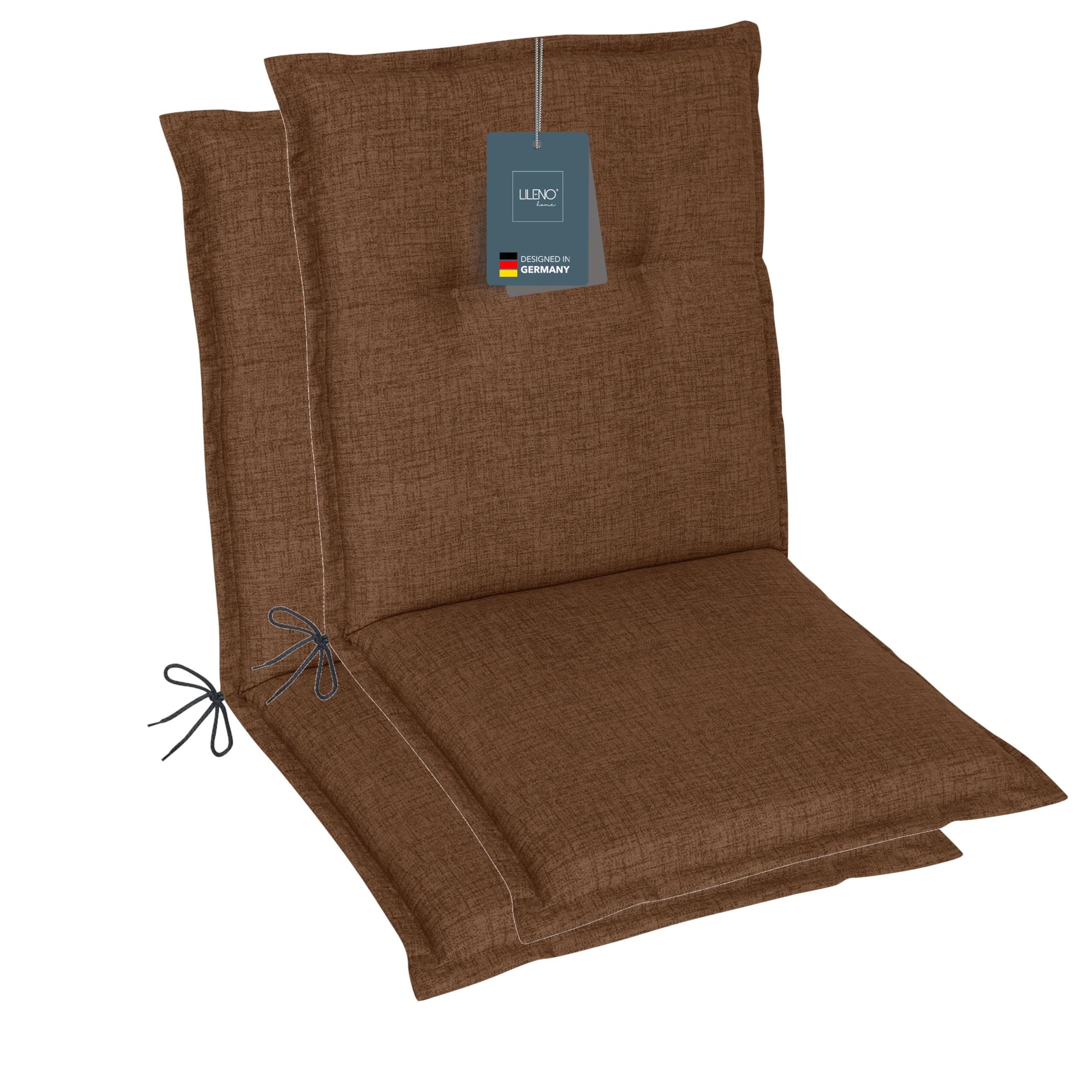 LILENO HOME Set di 2 cuscini per sedia da giardino, con schienale basso, colore marrone, comodi cuscini per sedie da giardino e sedie pieghevoli