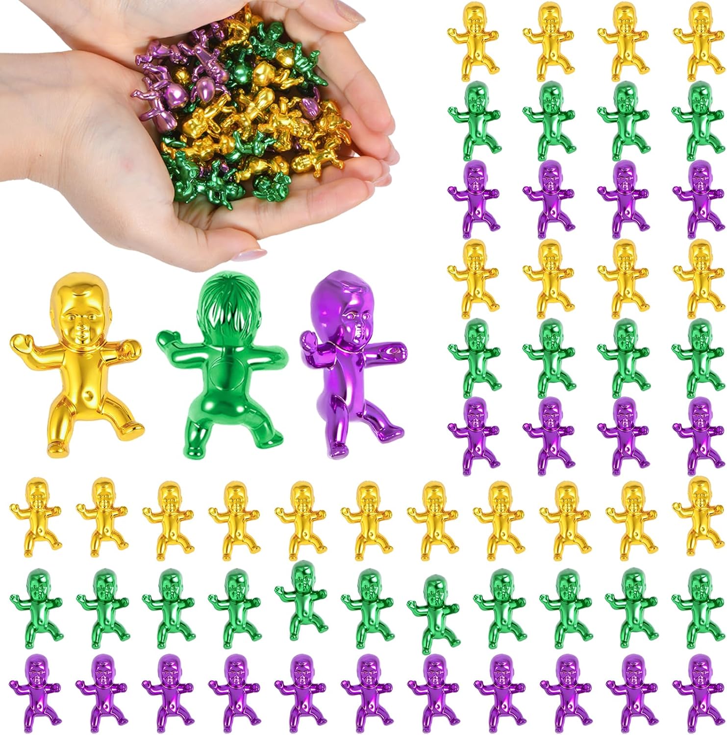 30 Pcs King Cake Babies, 1 Inch Mardi Gras Babies for King Cake Bulk, Metallic Purple Green Gold Tiny Plastic Baby for Mardi Gras Baby Shower Decorations Ice Cube Game Party Favors