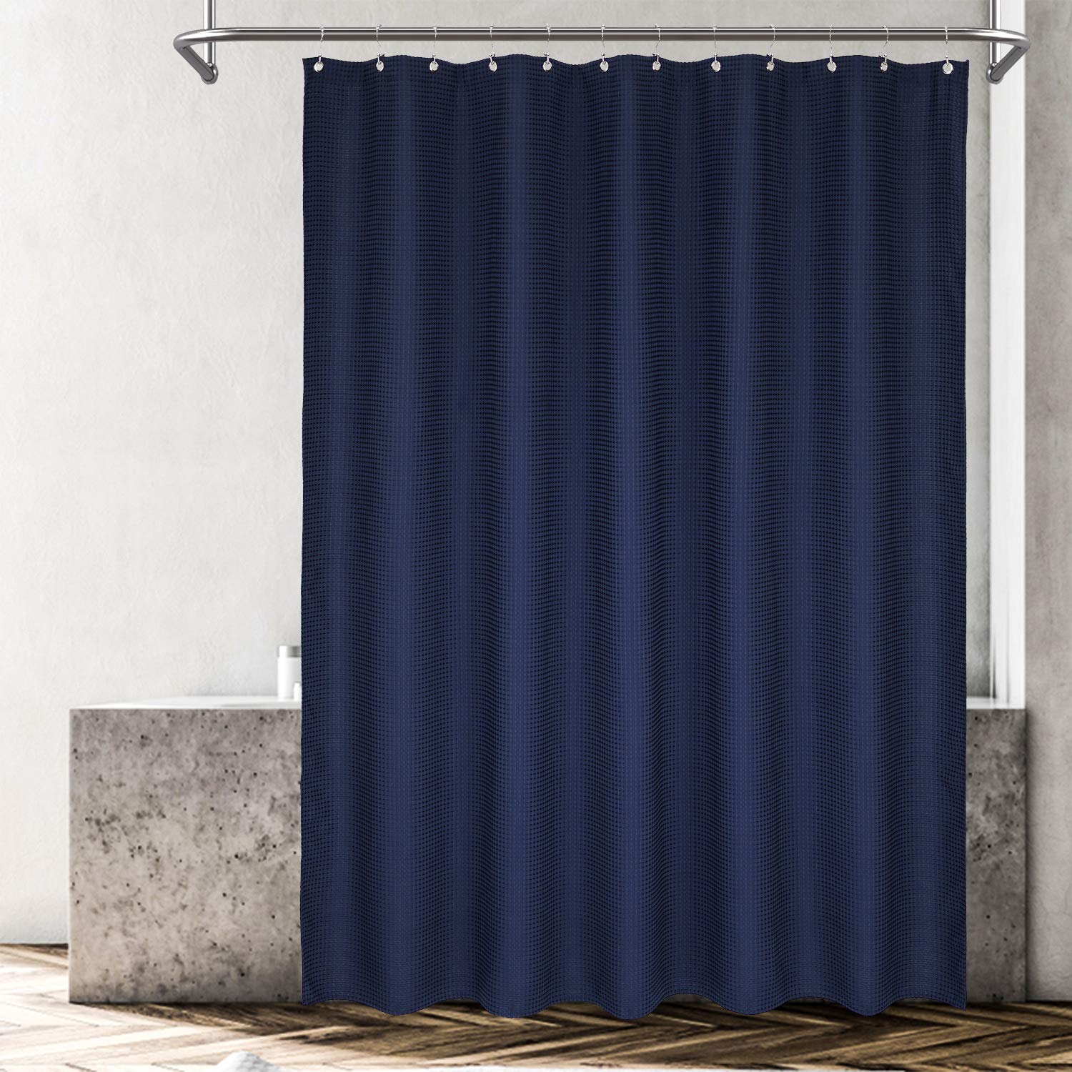 Barossa Design Waffle Weave Shower Curtain Hotel Luxury Spa, 230 GSM Heavy Duty Fabric, Water Repellent, Navy Blue, 71x72 Inch - Image 4