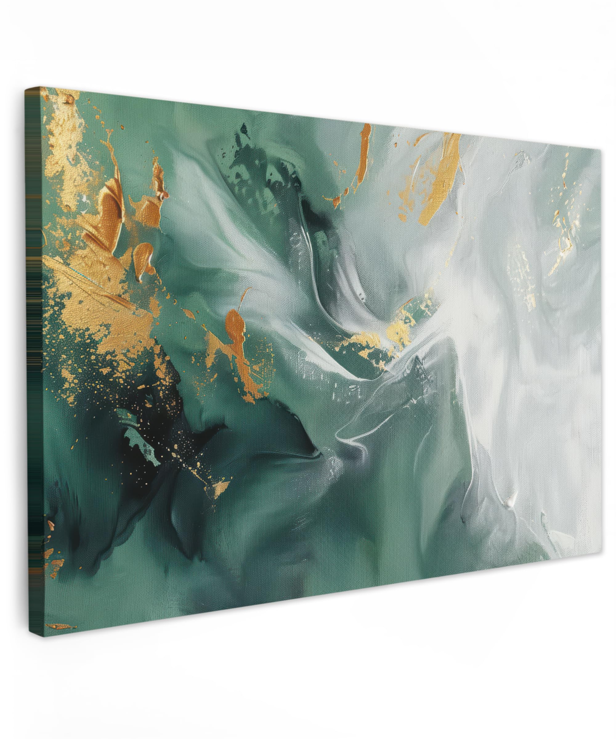 MuchoWow© Cuadros Decoracion Salon Modernos 120x80 cm Dormitorios Cuadro Decorativos de Salon Lienzos Decorativo Decoración Modernos Cabecero Cama Arte - Verde - Oro - Abstracto