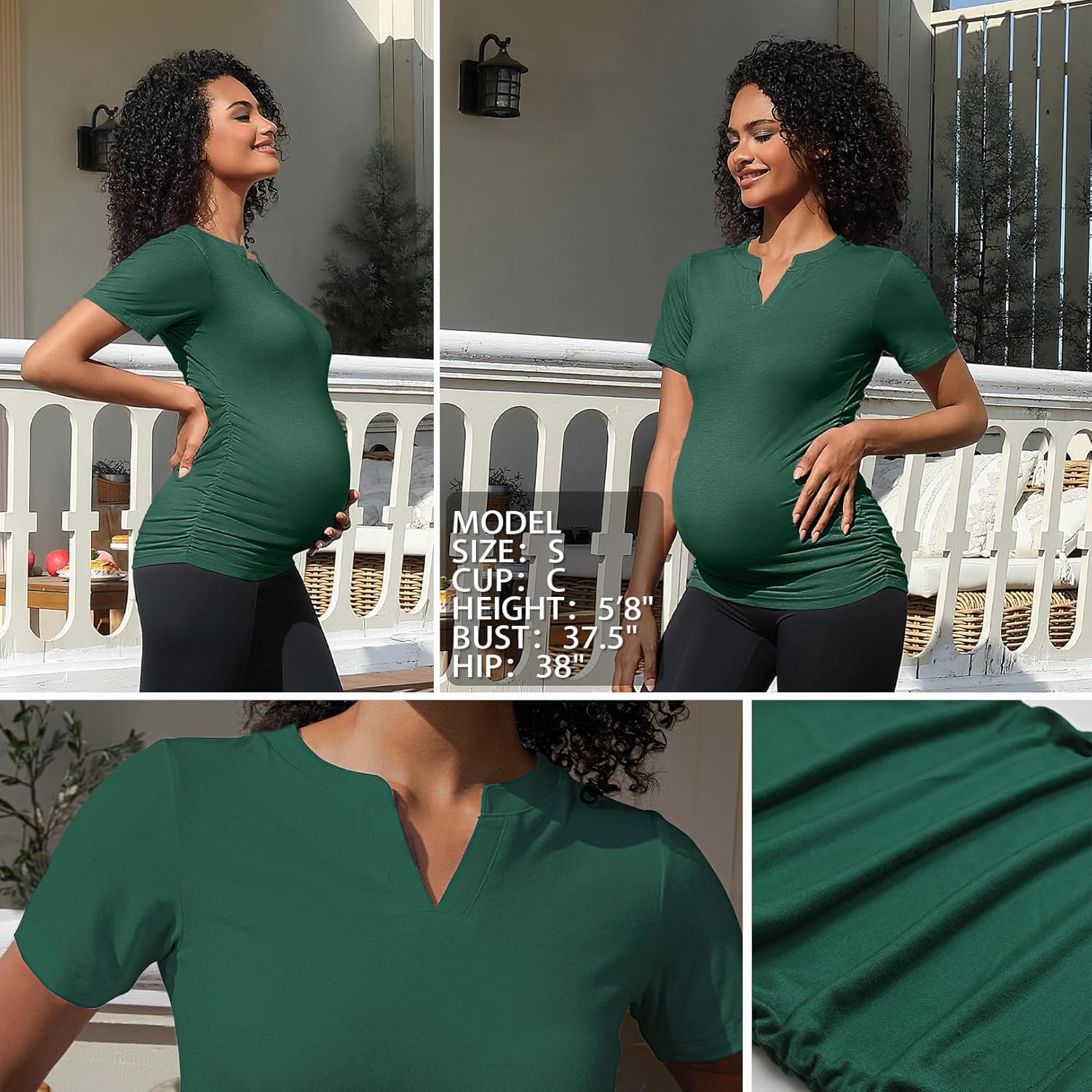 GNIKANA Maternity Shirt Short Sleeve V Neck Tee Ruched Sides Casual Tunic Pregnancy Tshirt Blouse - Image 5