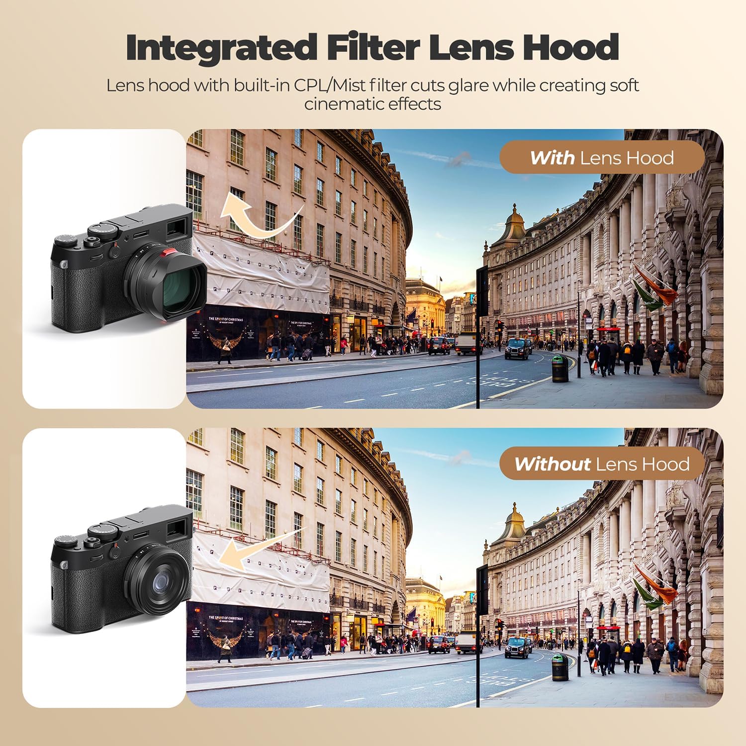 Freewell The Real Lens Hood - Hybrid CPL/Mist Filter, Flipable, Touchless Filter Operation for Fuji X100VI, X100V, X100 Series (Black) - Image 3