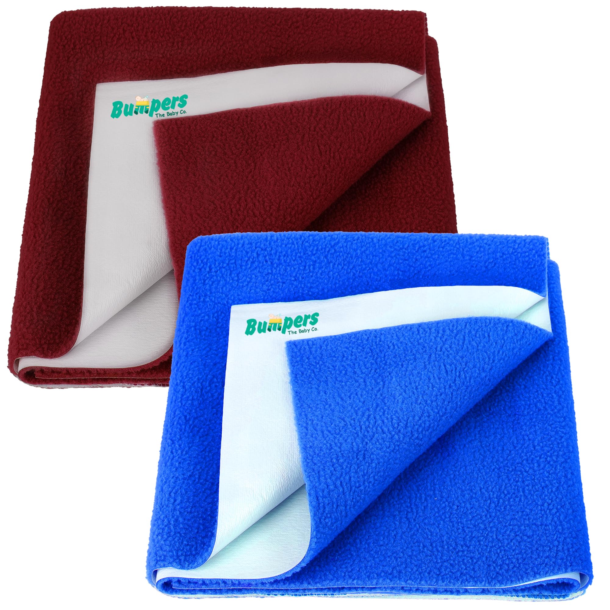Bumpers Waterproof Quick Dry Sheet for Baby| Bed Pad Extra Absorbent Washable Matress Protector| Baby Bed Protector Sheet for Toddler Children(Medium Combo (100 x 70 cm), Royal Blue+Maroon)