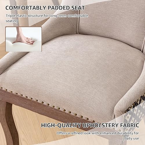 Miniatura 5 de Juego de 4 sillas de comedor tapizadas, sillas de cocina de tela con ribete de cabeza de clavo, sillas de cocina y comedor con respaldo alto, patas