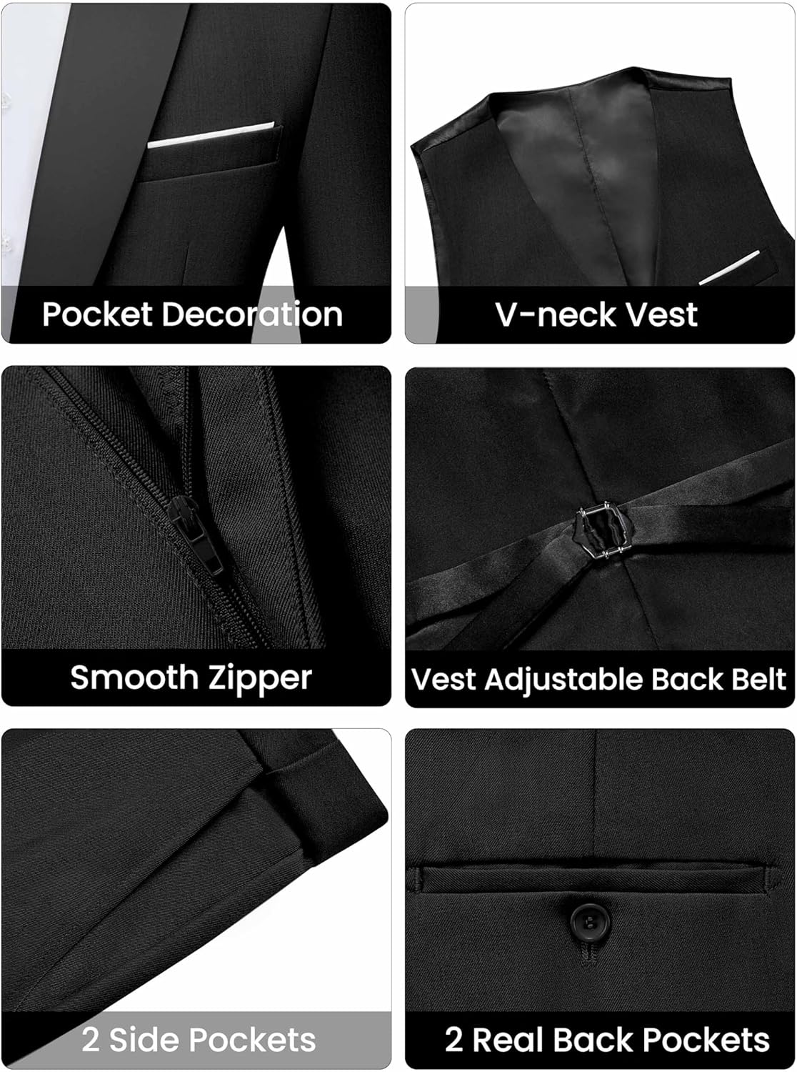 WULFUL Men's 3 Piece Suits Slim Fit Tuxedo Suit Set One Button Shawl Lapel Blazer Jacket Vest Pants Set for Prom, Business - Image 6