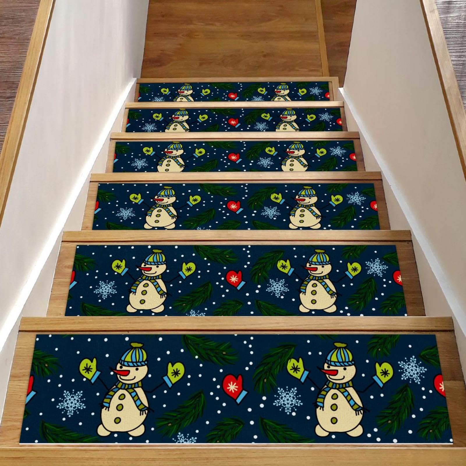 Tapis d'escalier antidérapants bonhomme de neige envers TPE marches bois intérieur