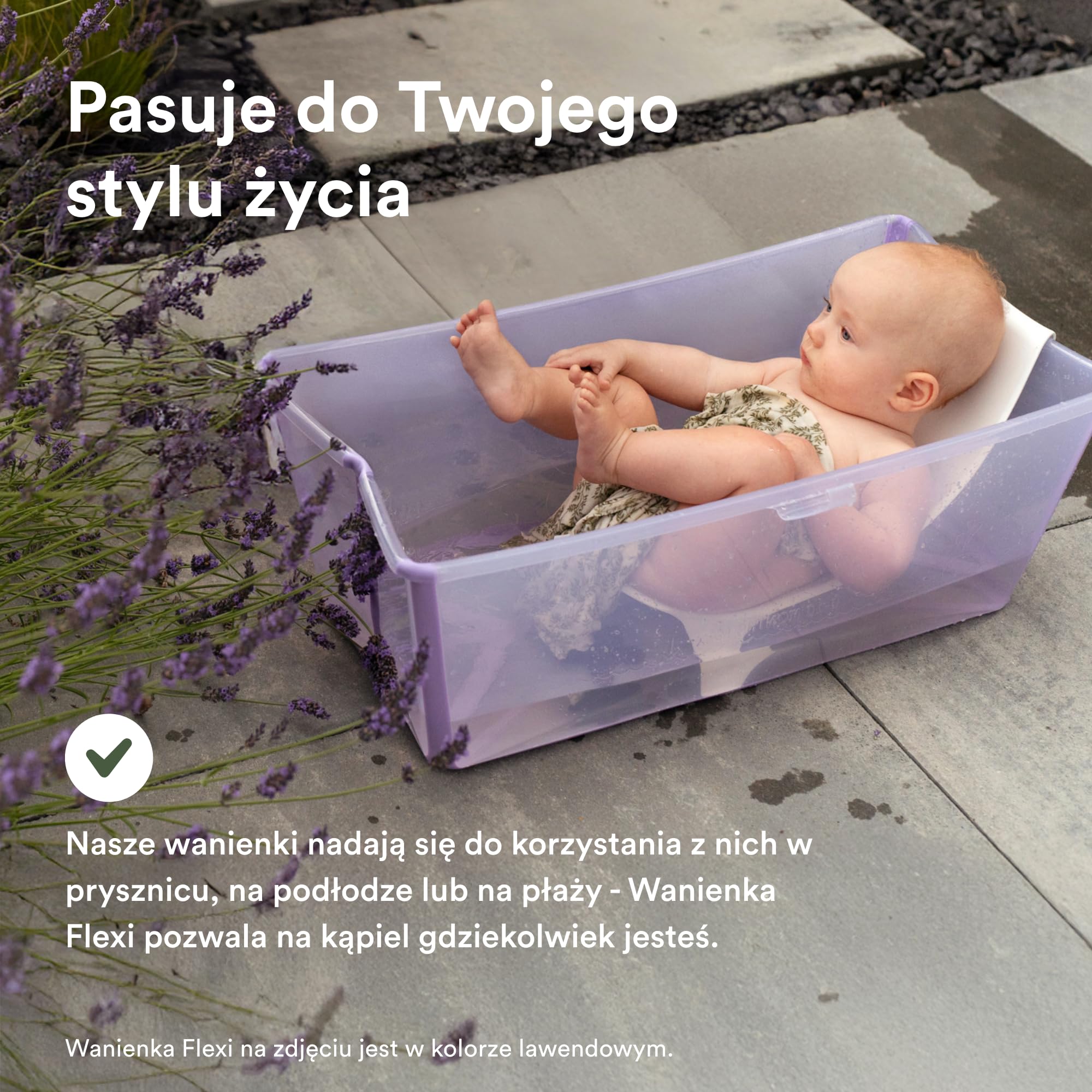Wanienką Stokke Flexi (piaskowy beż) z siedzenie dla noworodka - trwała i łatwa w przechowywaniu - wygodna do użycia w domu i podróży - do 48 miesiąca życia