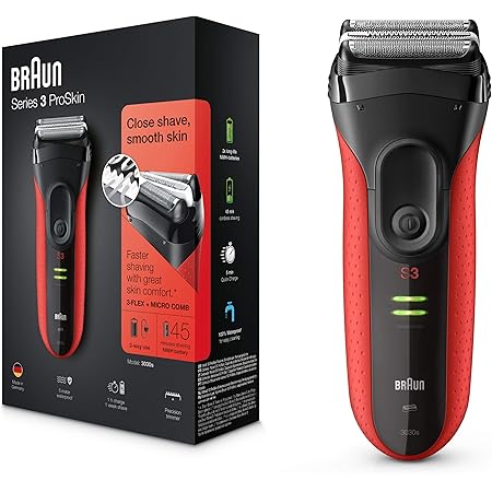 Braun Series 3 ProSkin 3030s Elektrorasierer, mit Präzisionstrimmer, wiederaufladbarer und kabelloser Rasierer Herren, rot