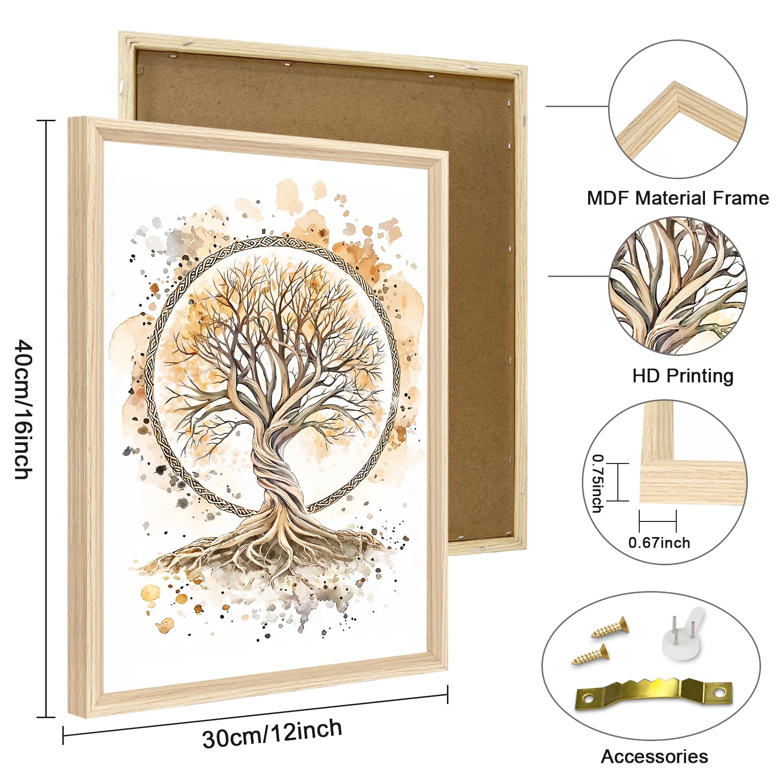 3 Pcs Wooden Framed Canvas Wall Art Set Bohemian Sage Green Canvas Prints Poster Geometric Line Beige Green Pictures for Living Room Bedroom Dinning Room Hallway Stairs Wall Decor 30x40cm x3pcs — view 490