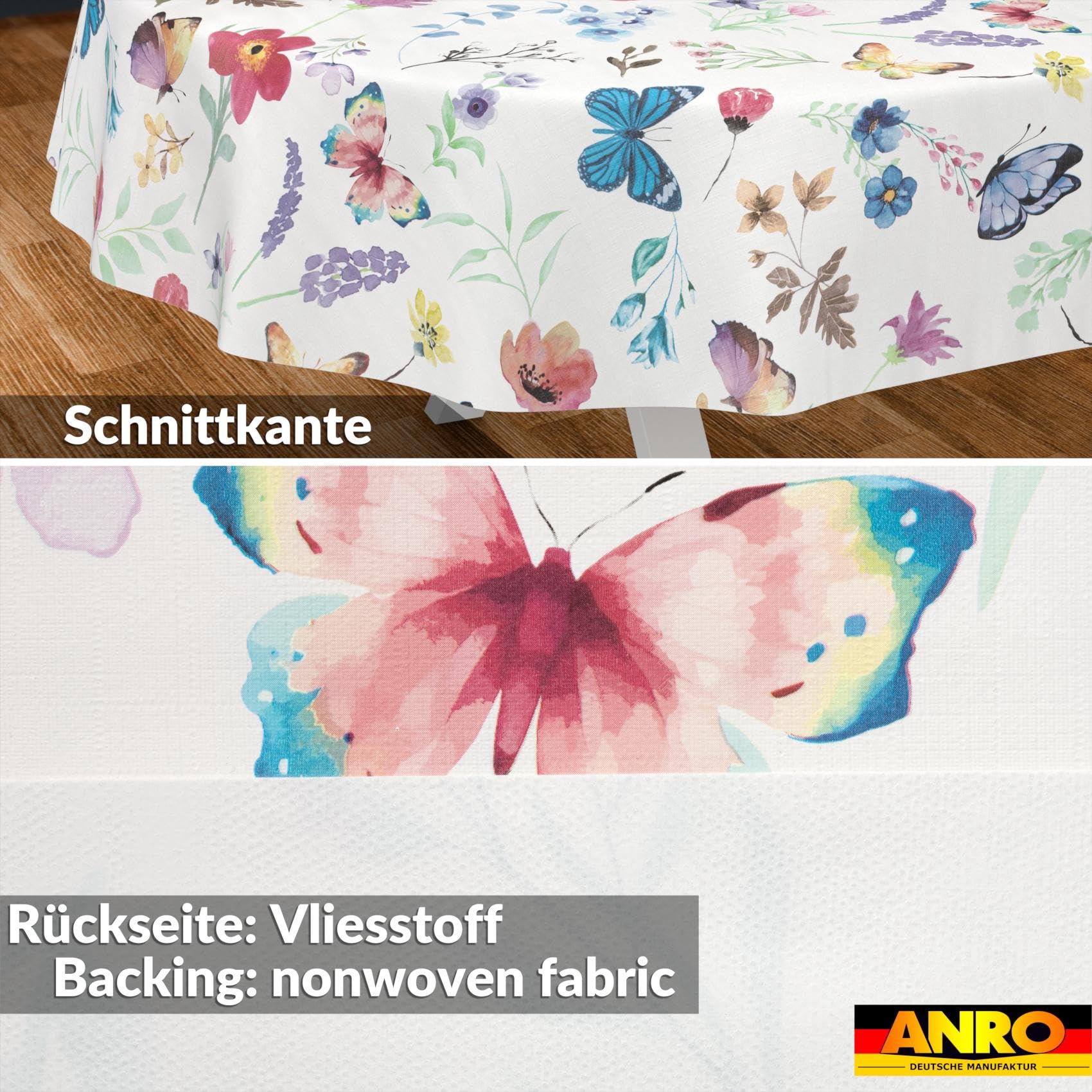 Nappe en toile cirée lavable, facile d'entretien, imperméable, effet lotus, nappe de jardin, motif papillons, ovale, 200 x 140 cm, bord coupé