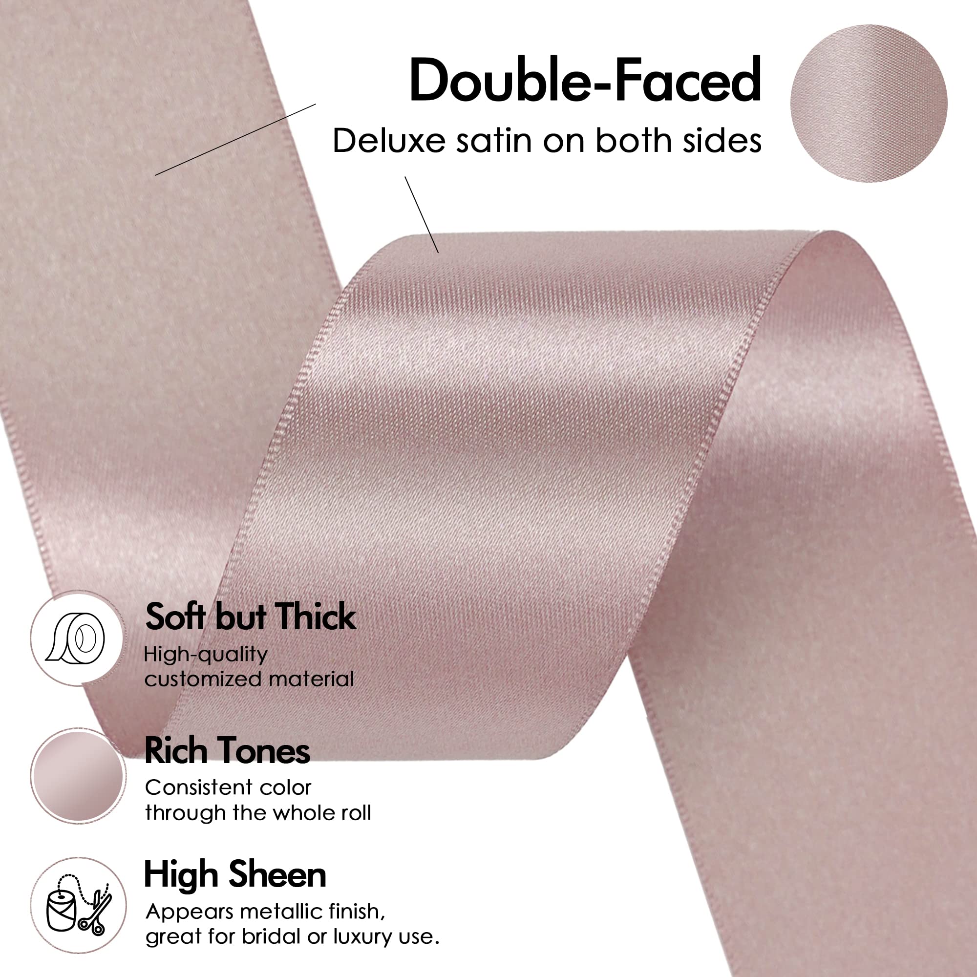 MEEDEE Dusty Rose Satinband, 3,8 cm, staubiges Rosa, Lux-Satinband, doppelseitig, 45,7 m Seidenband, Satinband für Geschenkverpackungen, Satin-Hochzeiten, Blumenstrauß, Urlaubsdekoration