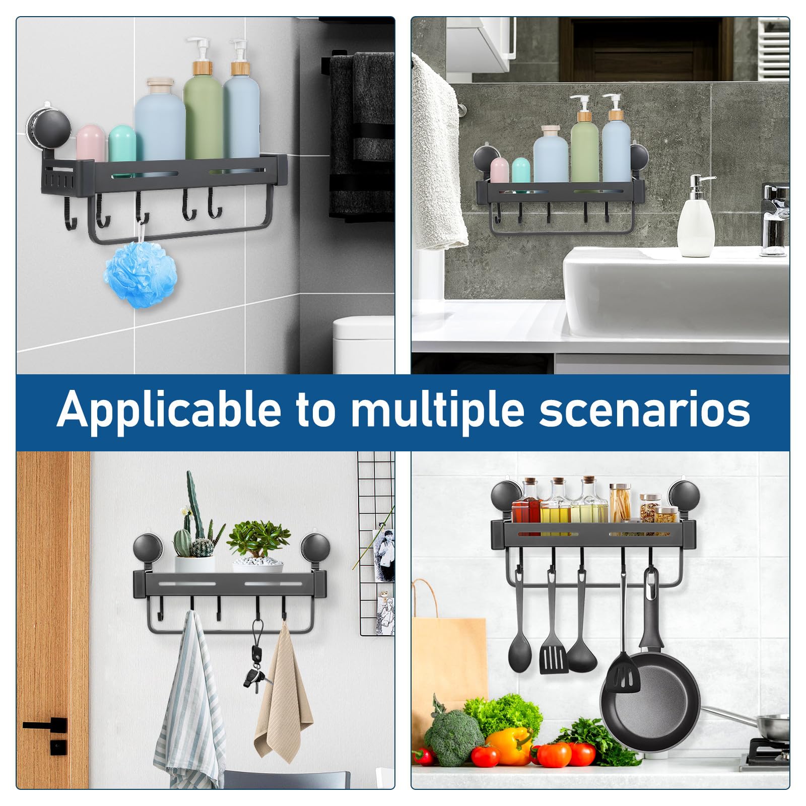 Estante de Almacenamiento de Aluminio y Plástico con Ventosa Organizador de Especias y Utensilios Ahorro de Espacio Práctico para Cocina y Despensa