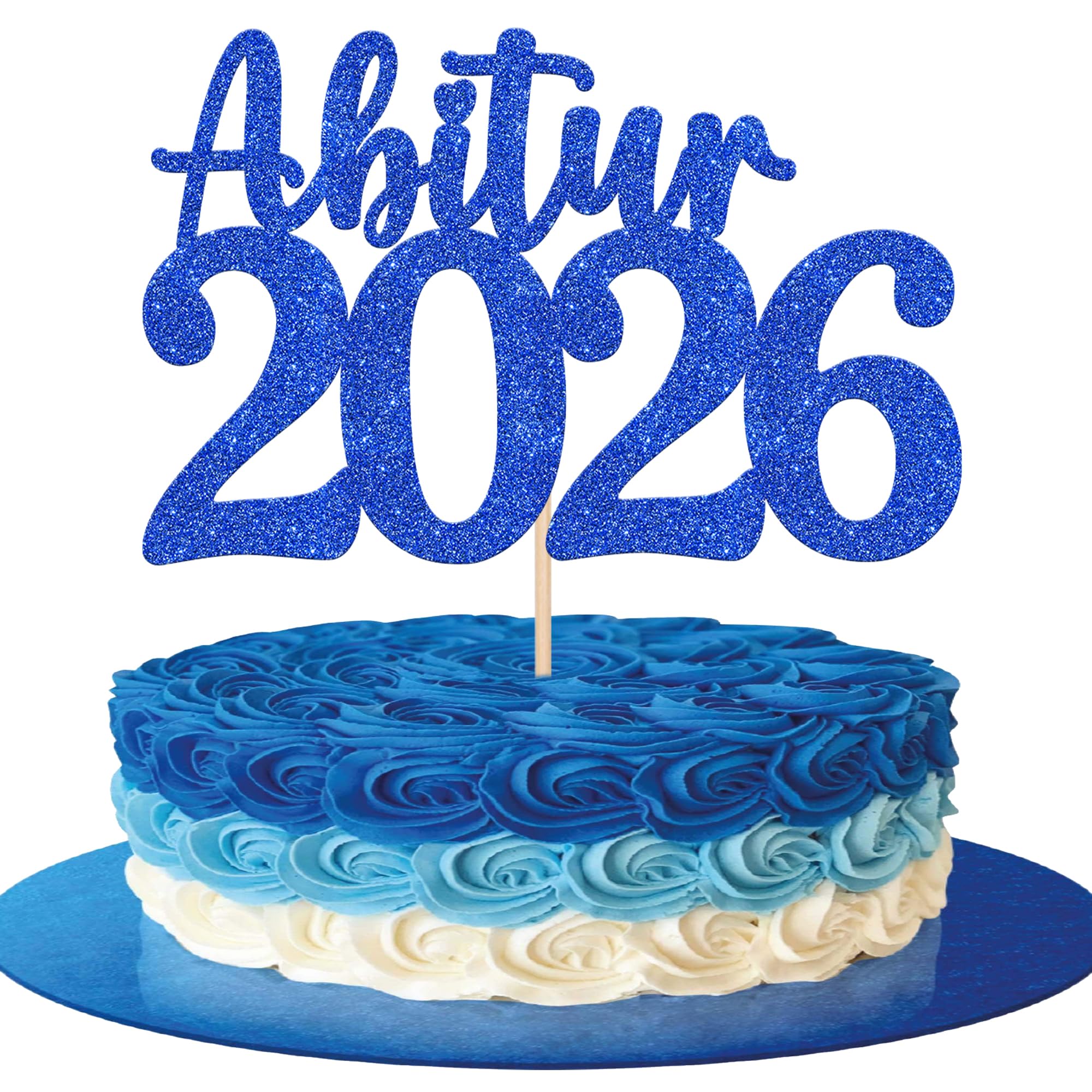 1 Stück Abitur 2026 Tortendeko Glitzer Abschluss Thema Kuchen Deko Prüfung Abschluss Tortenspitze ABI 2026 Cake Topper für Abschlussfeier Thema Party Kuchen Dekorationen Blau