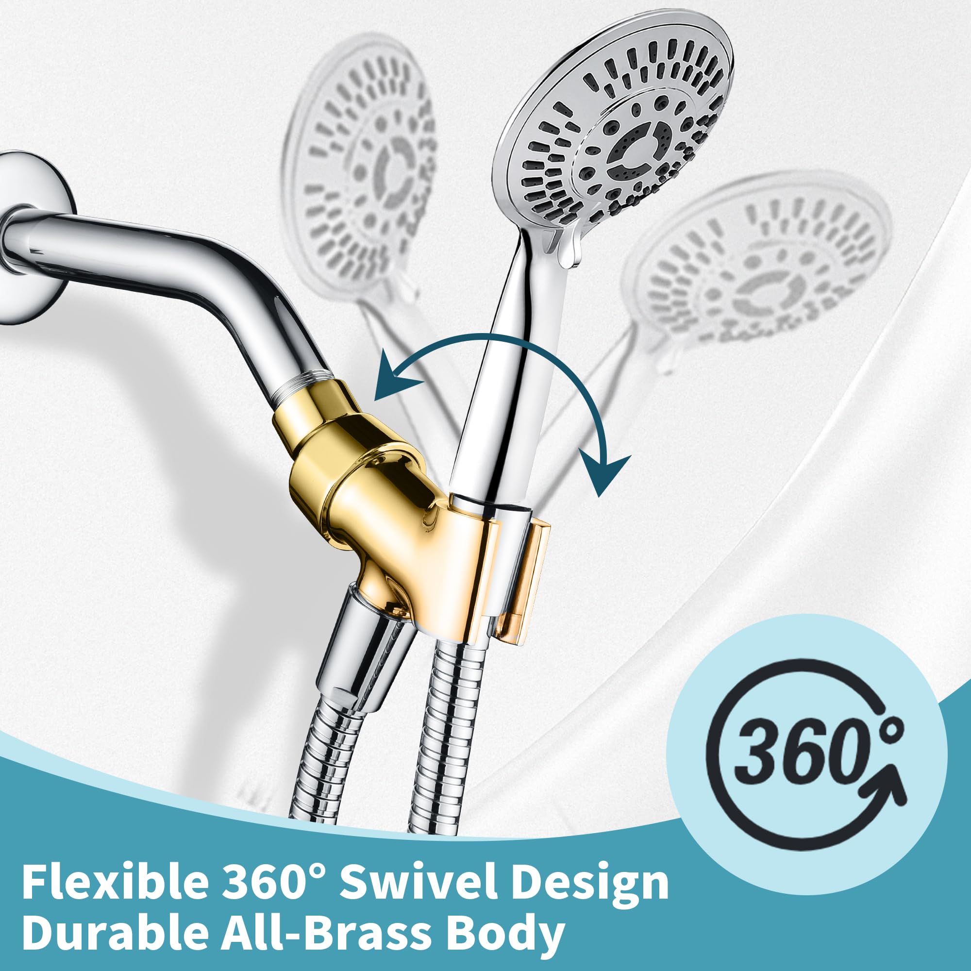 BRIGHT SHOWRS - Soporte de brazo de ducha de metal para cabezal de ducha de mano, soporte de cabezal de ducha ajustable con soporte de gancho de pared universal, cromado
