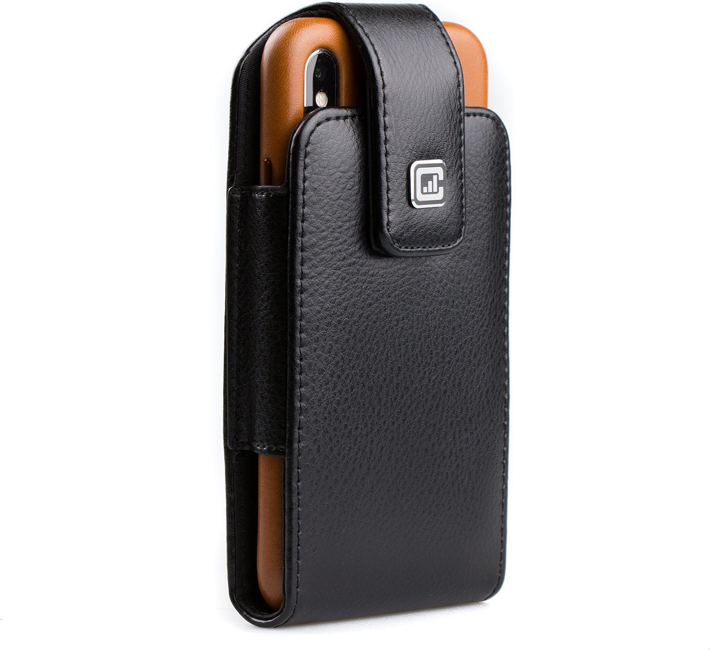 [Gorilla Clip] CASE123 MPS Classic TLS Genuine Leather Oversized Swivel Belt Clip Holster for Apple iPhone X for use with Apple Leather Case and TPU Covers- Black Cowhide