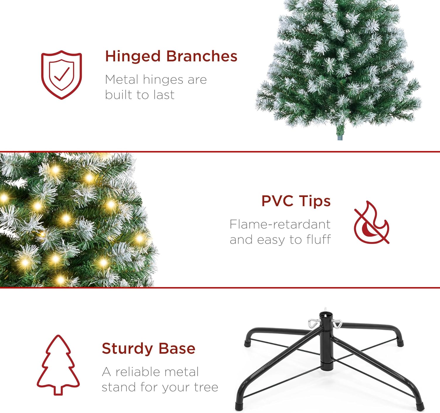 Best Choice Products Artificial Frosted Christmas Tree, 6ft Premium Pre-Lit Realistic Spruce Holiday Décor w/Dense Branches, Metal Base – Green Spruce